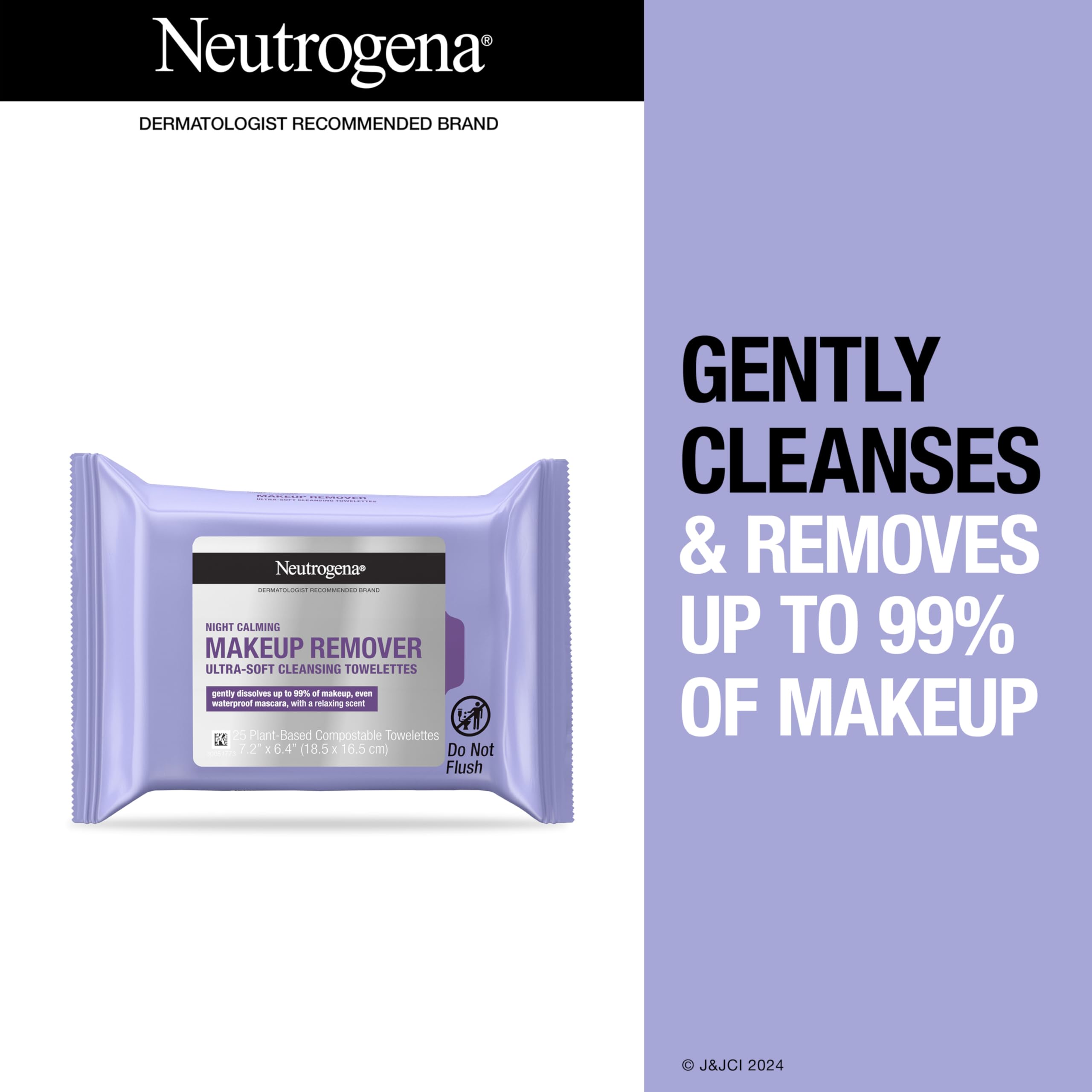 Neutrogena Day & Night Wipes with Makeup Remover Face Cleansing Towelettes & Night Calming Facial Cloths, Alcohol-Free Wipes to Remove Dirt, Oil & Waterproof Mascara, 3 Packs of 25 ct, 75 ct