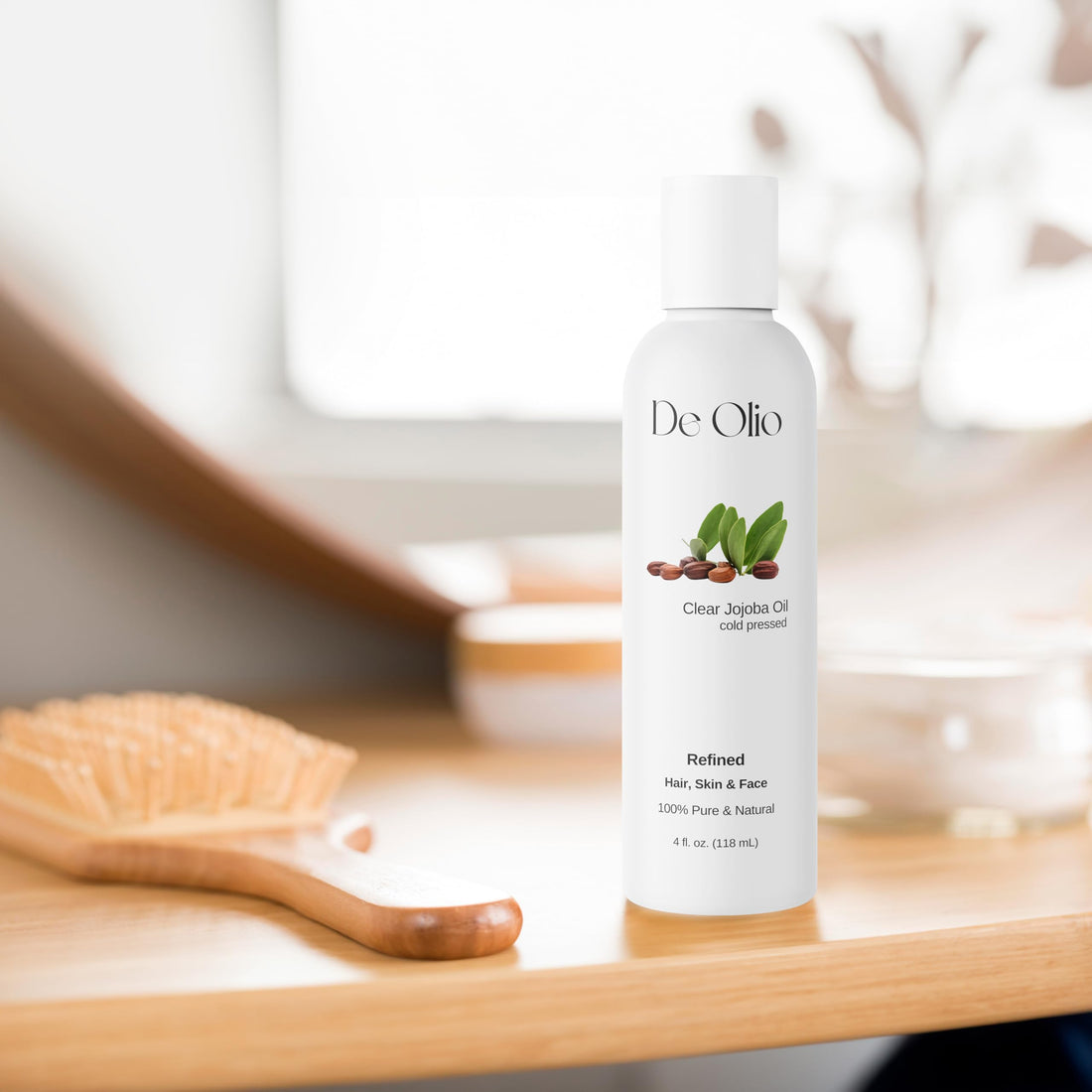 De Olio | Clear Jojoba Oil | 100% Pure & Natural | Face, Hair and Body | Cold Pressed | Soap Making & Massage | Carrier Oils | (4 Fl Oz)