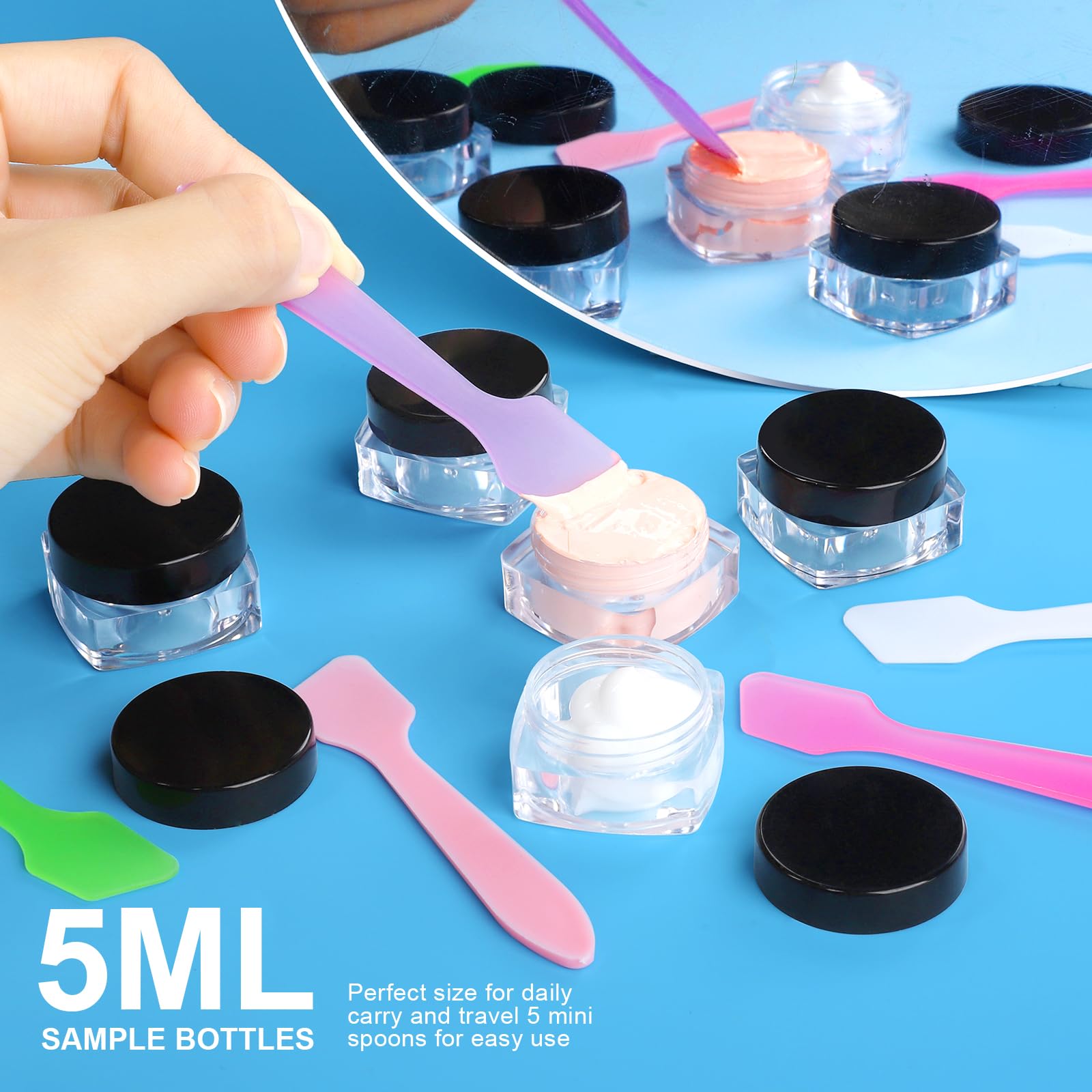 Teenitor 10pcs Small Cosmetic Containers 5Gram Makeup Containers with Lids Small Travel Containers with Lids Sample Containers for Cosmetic 5ML Essential Oil Bottles with 5 Mini Spatulas