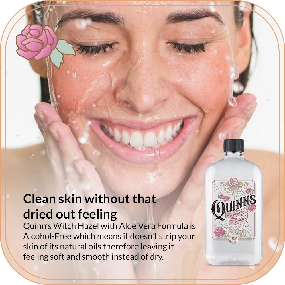 Quinns Alcohol-Free Witch Hazel 16oz - Rose Petal & Aloe Vera Natural Toner for Face & Skin