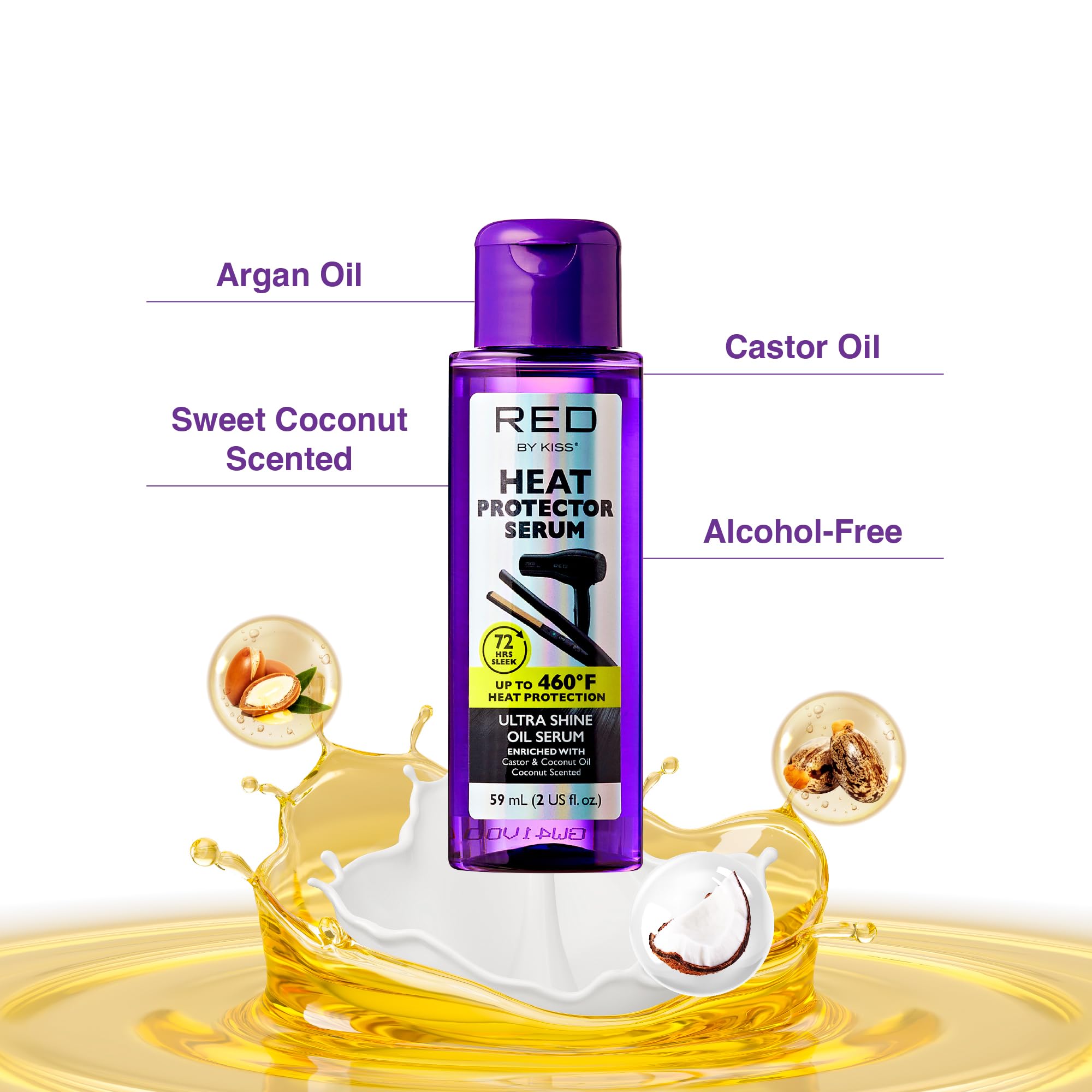 Red by Kiss Heat Protector Hair Styling Serum, Thermal Protection Ultra Shine Oil Serum, Protects Hair form Heat Damage, Anti Frizz Strengthening Hydrating (2 Fl Oz)