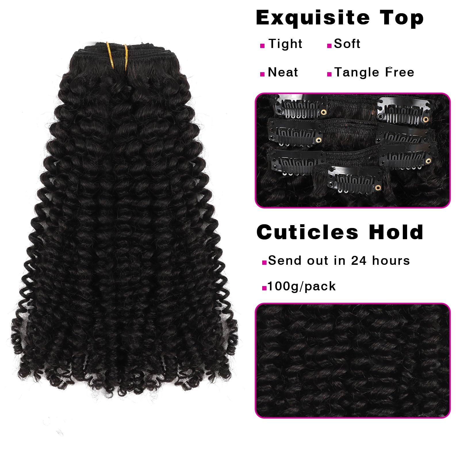 Sassina Sassina Real Thick Kinky Curly Clip in Human Hair Extensions Natural Color 3B 4A For African American Black Women 7Pcs/lot 120Grams/set With 17 Clips, KC 18 Inch