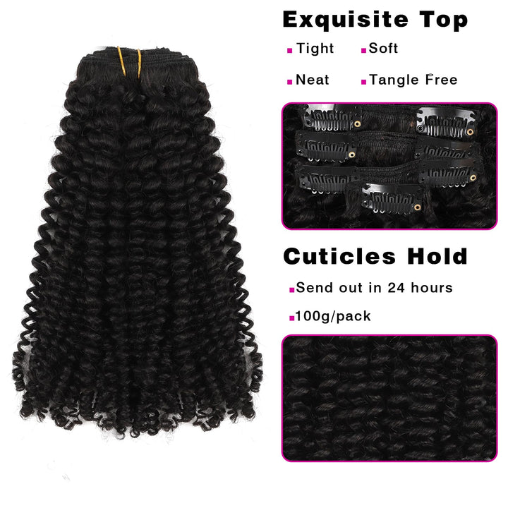Sassina Sassina Real Thick Kinky Curly Clip in Human Hair Extensions Natural Color 3B 4A For African American Black Women 7Pcs/lot 120Grams/set With 17 Clips, KC 18 Inch