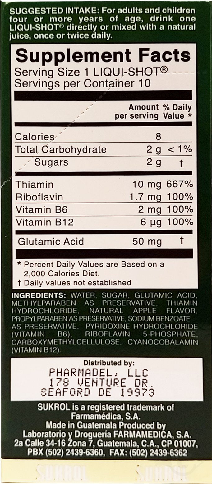 Sukrol Liquid Shot Dietary Supplement 10 Units - Suplemento Multivitaminico (Pack of 1)