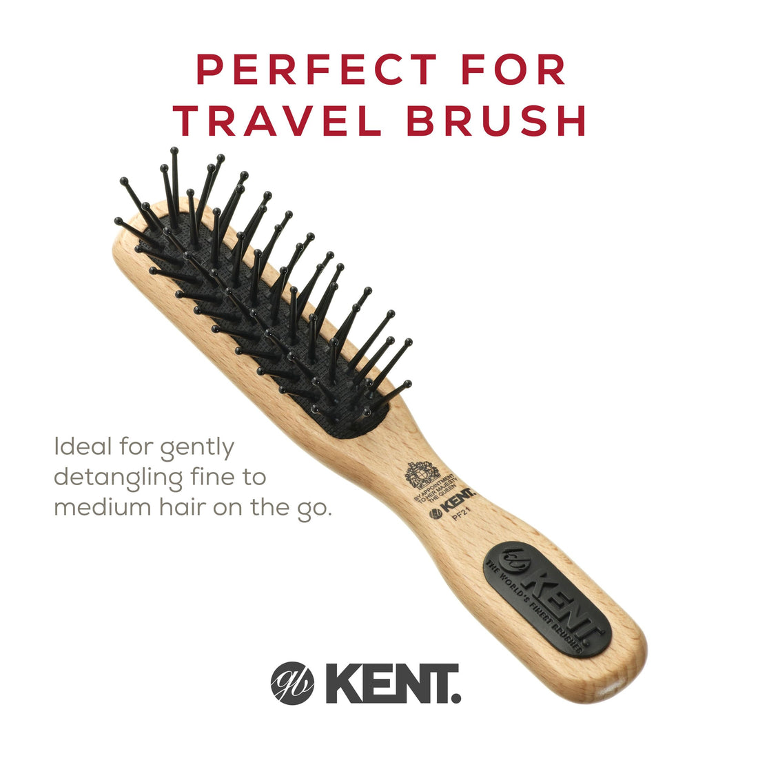 Kent Real Beechwood Narrow Combing and Taming Hand Bag Brush, Wood/Black
