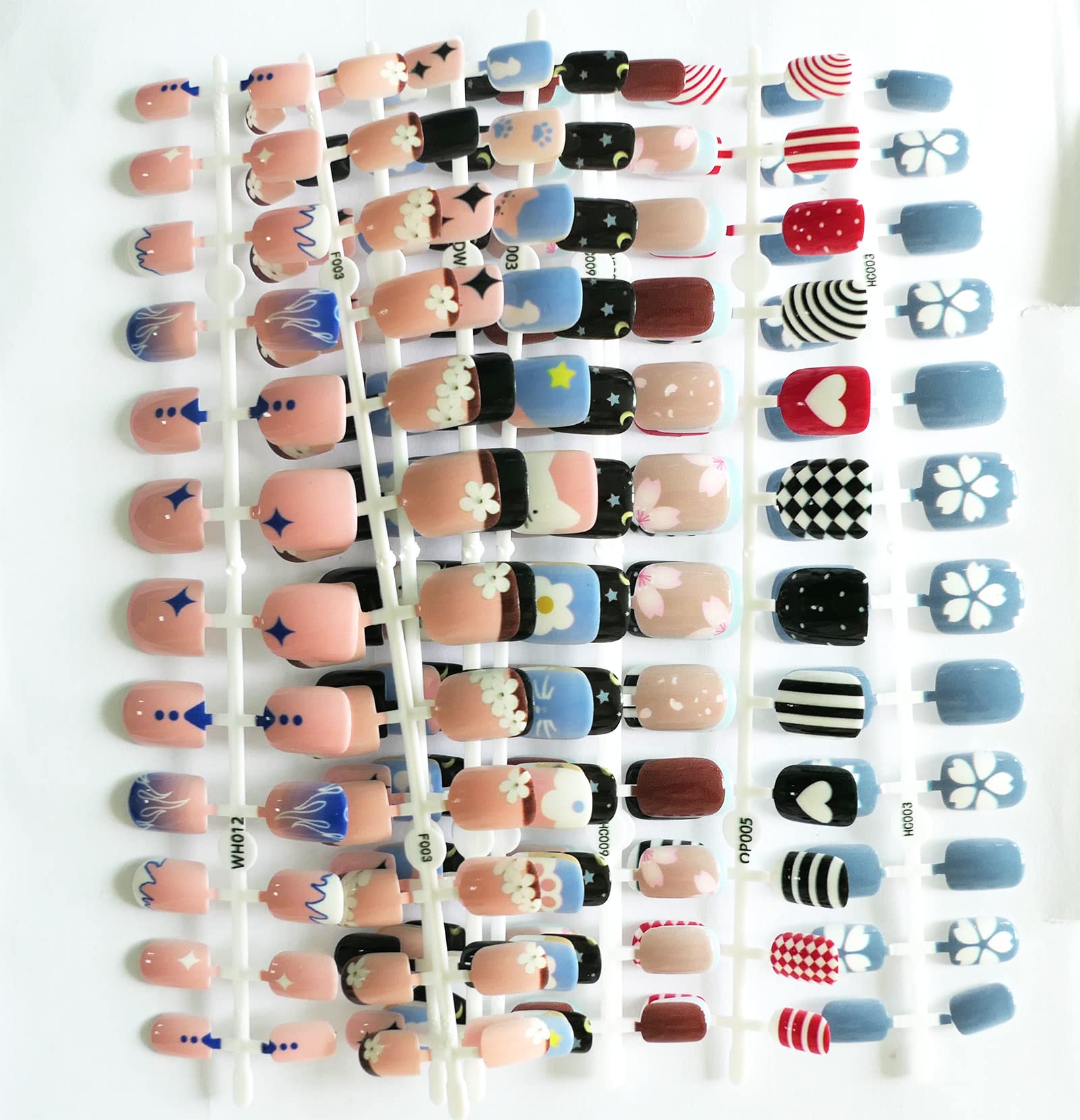 LoveOurHome 240pc Square Press on Nails Short Fake Nails Flower Heart Star False Nail Tips Short Artificial Nails Press ons Nail Cute Presson Fake Fingernails for Women Kids Teen Girls