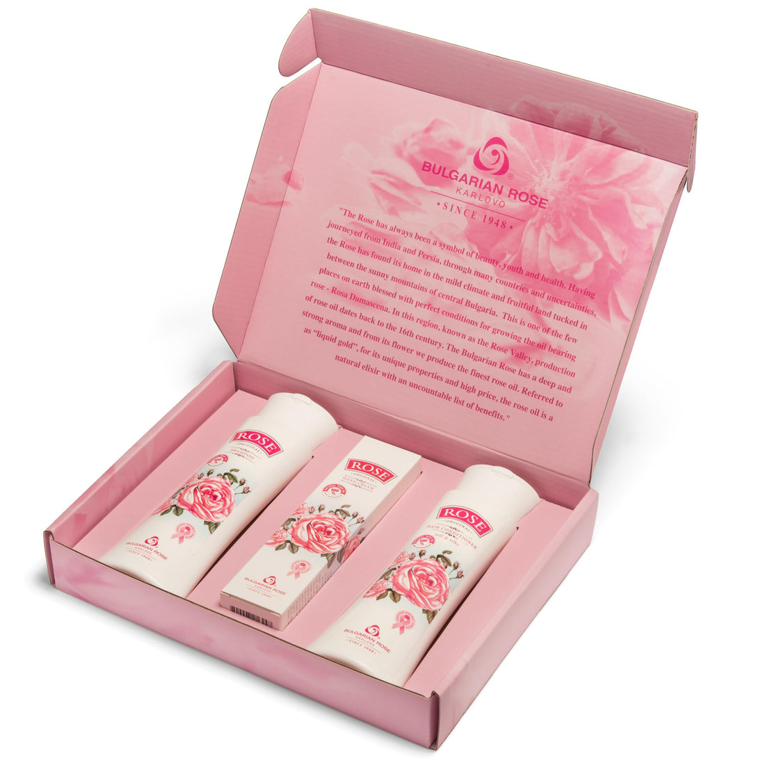 Rose Bulgarian Revitalizing Hair Care 3 Piece Gift Set - Natural Rose Shampoo, Hair Conditioner, Hand Cream