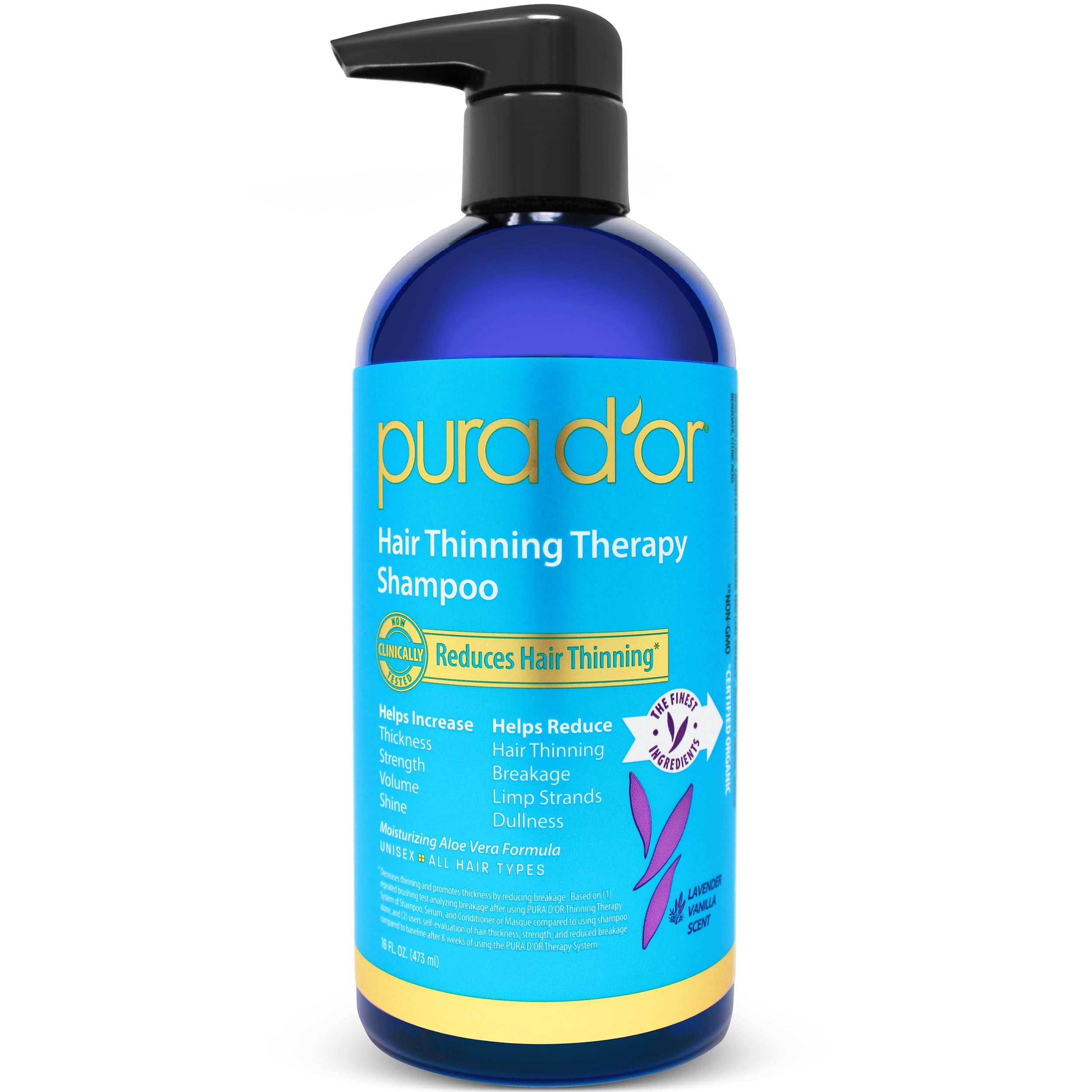 Hair Loss Prevention Therapy Shampoo, Vanilla Lavender Scent : PURA D'OR Hair Loss Prevention Therapy Shampoo, Vanilla Lavender, 16 Fluid Ounce