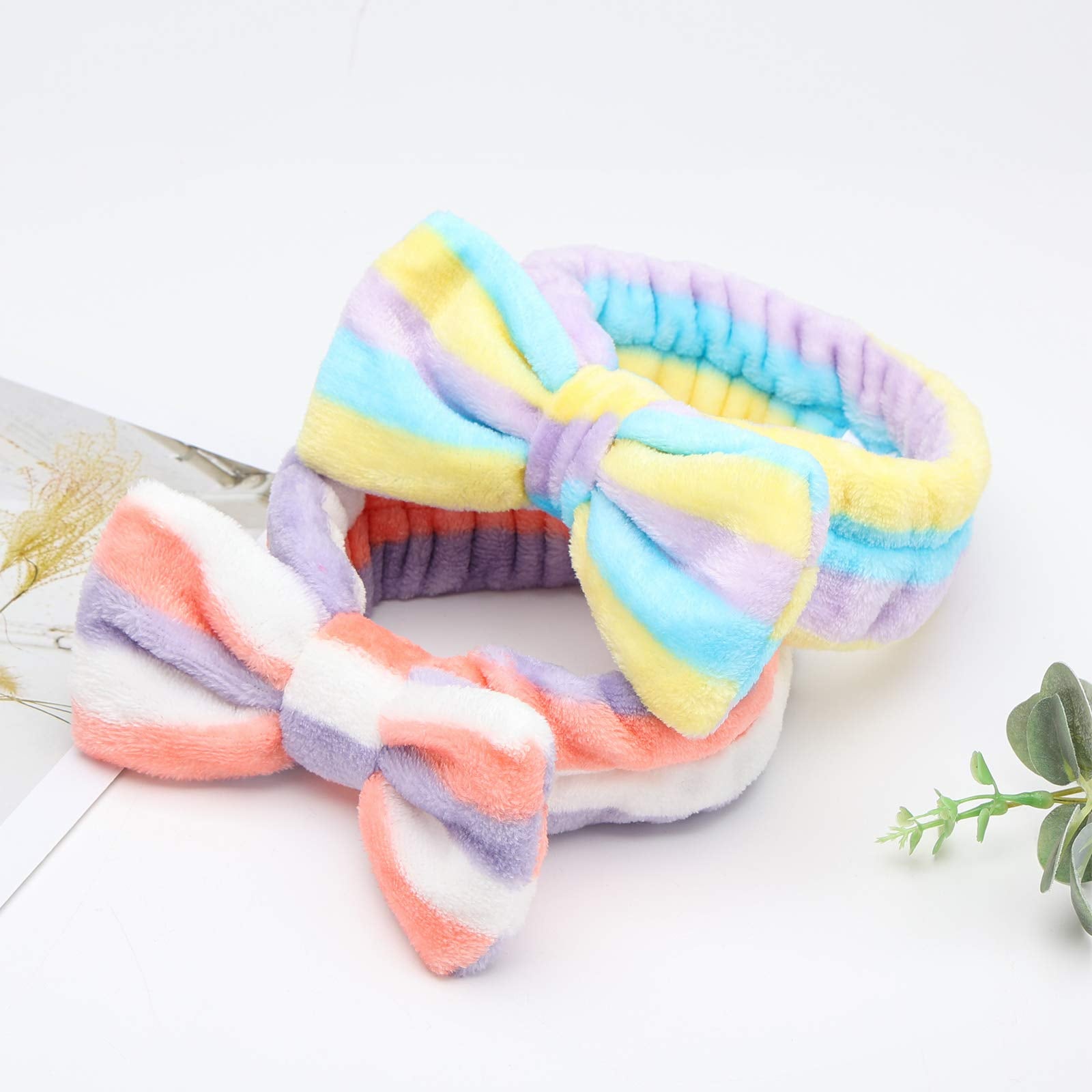 Shindel Bow Hair Band: Bow Hair Band, Soft Carol Fleece Hairlace Headband Turban Bowknot Bow Makeup Shower Headbands Headwraps For Washing Face Shower Spa Mask, Multiple Styles, 6Pcs