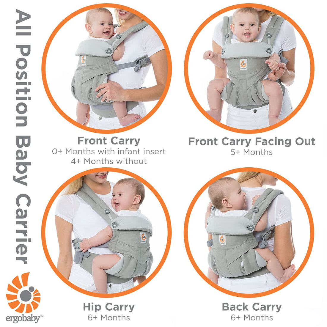 Ergobaby 360 All-Position Baby Carrier with Lumbar Support (12-45 Pounds), Star Dust, Premium Cotton(Pack of 1)