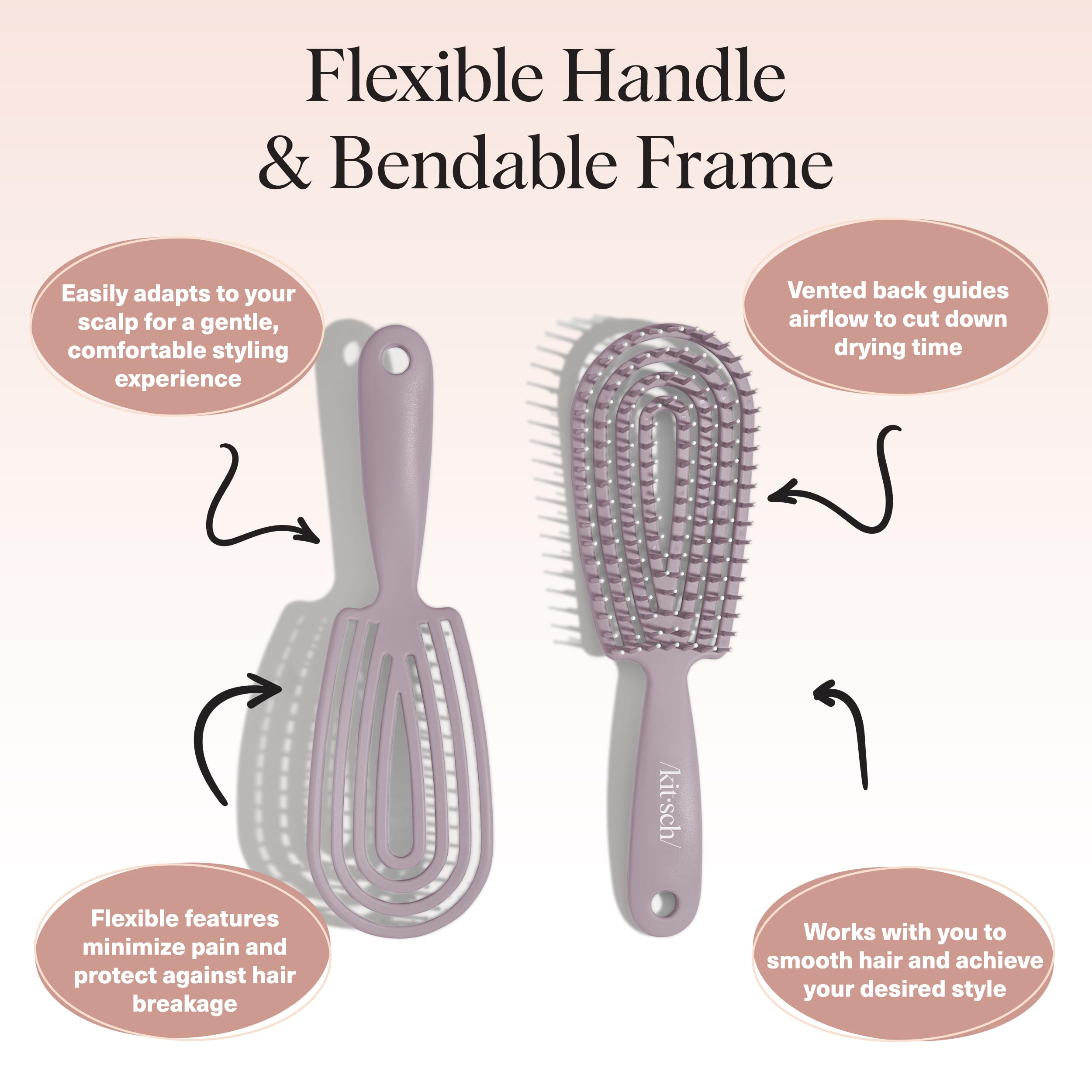 Kitsch Detangler Brush – Flexible Curly Hair Brush for Women, Men & Kids | Detangling Hairbrush with Bendable Frame and Ultra-Smooth Bristles for Wet or Dry Strands - Soft Violet