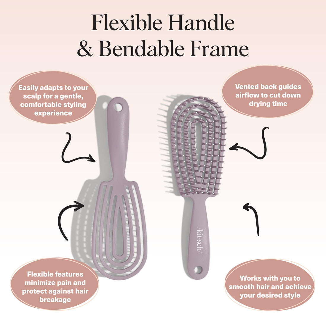 Kitsch Detangler Brush – Flexible Curly Hair Brush for Women, Men & Kids | Detangling Hairbrush with Bendable Frame and Ultra-Smooth Bristles for Wet or Dry Strands - Soft Violet