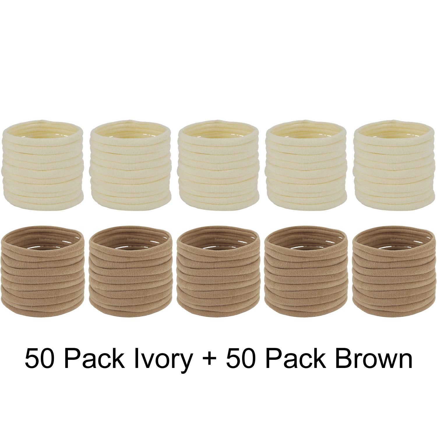 100 Pack Bulk Super Soft Stretchy Elastic Nude Skin Color Nylon Headbands Bow Khaki Brown Ivory Skinny Slim Turban Headwrap Hair Ties Ponytail Holder