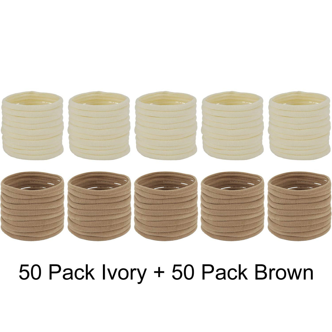 100 Pack Bulk Super Soft Stretchy Elastic Nude Skin Color Nylon Headbands Bow Khaki Brown Ivory Skinny Slim Turban Headwrap Hair Ties Ponytail Holder