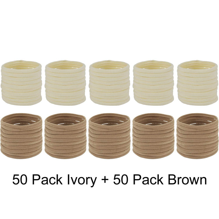 100 Pack Bulk Super Soft Stretchy Elastic Nude Skin Color Nylon Headbands Bow Khaki Brown Ivory Skinny Slim Turban Headwrap Hair Ties Ponytail Holder