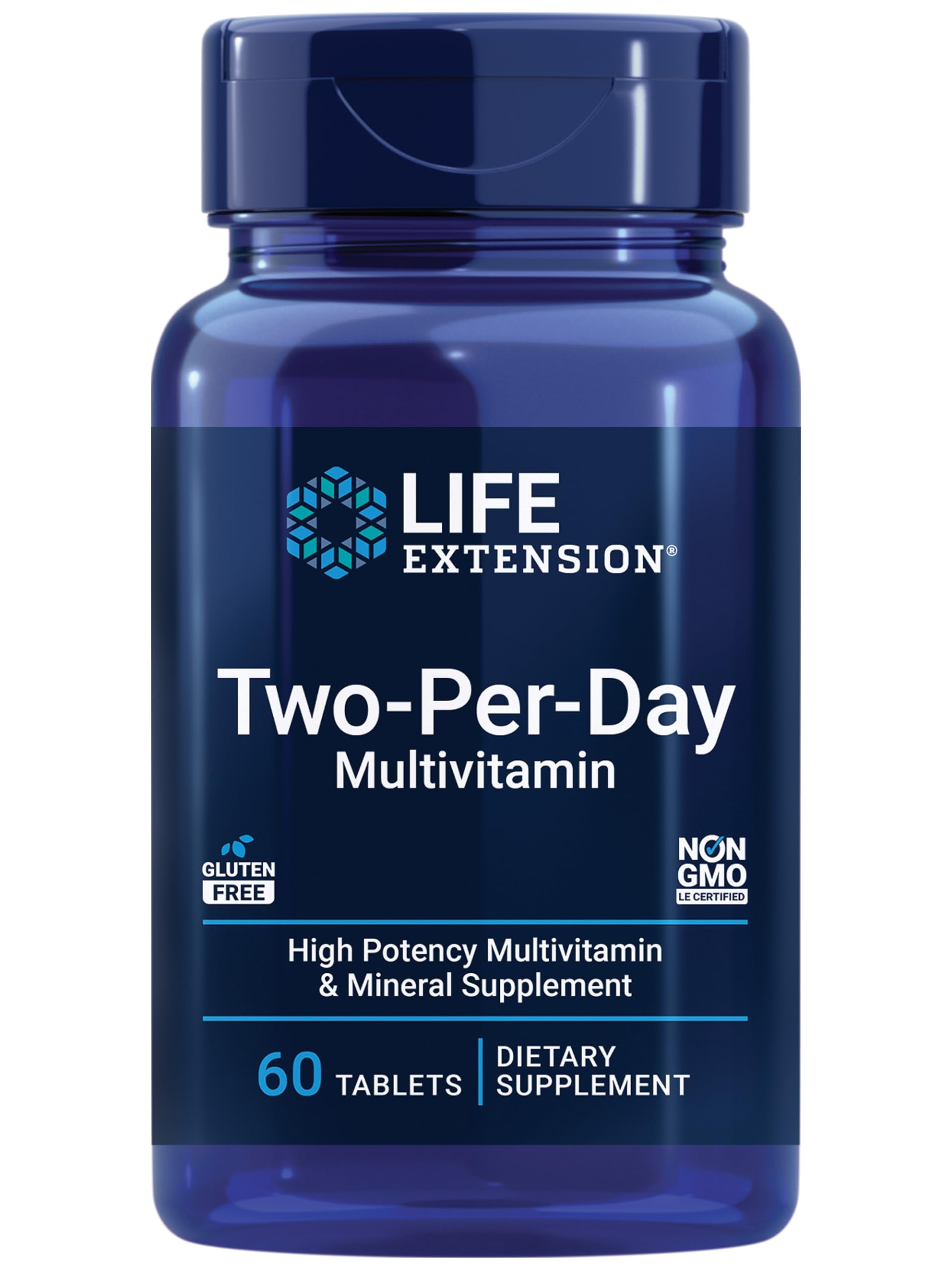 Life Extension Two-Per-Day Multivitamin – Daily Dose of Vitamins & Minerals for Men and Women - Complete Essential Vitamin Supplement for Energy, Health – Gluten-Free – Non-GMO – 60 Tablets