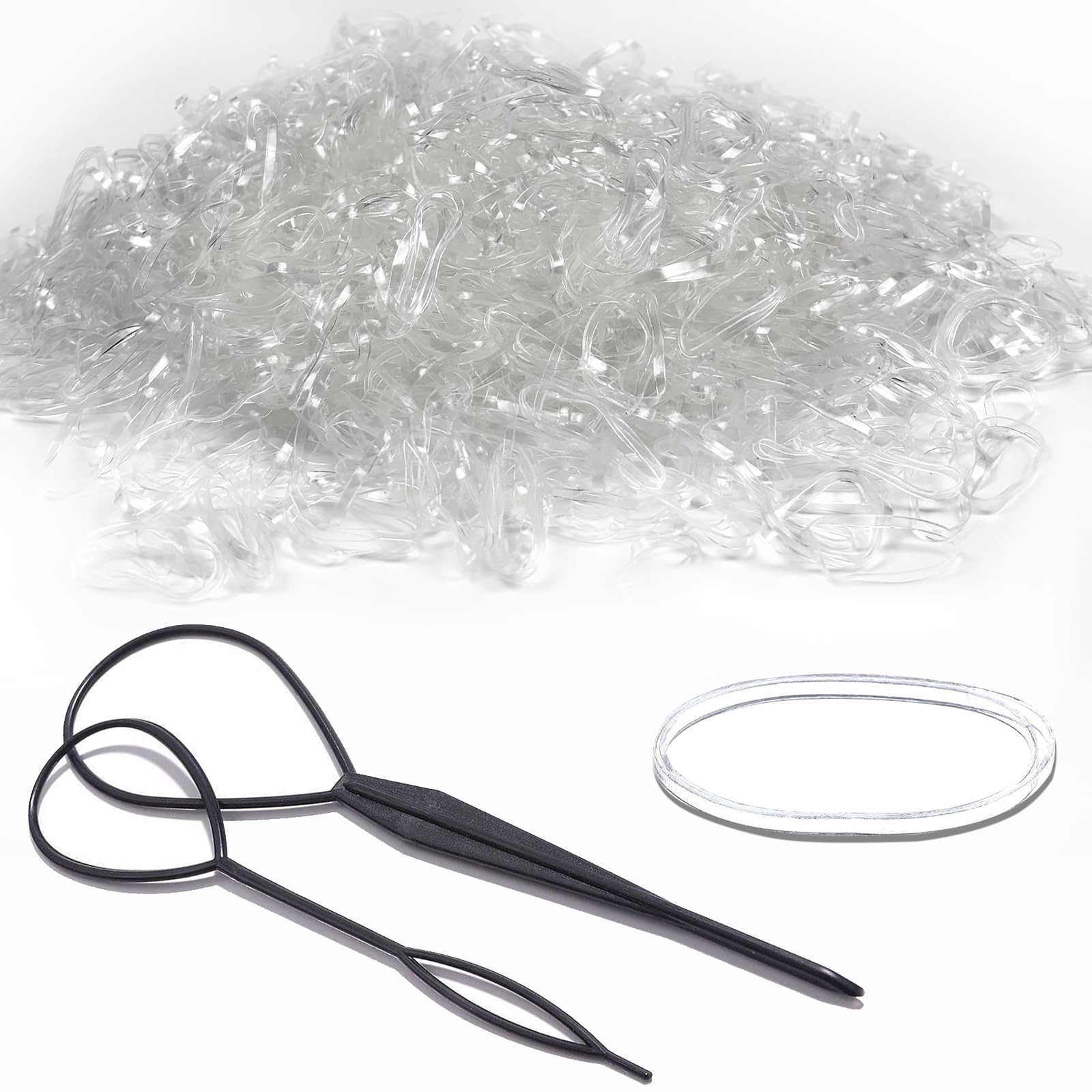 2000 PCS Elastic Hair Accessories Set - Clear Mini Rubber Ties, Soft Non-Slip Small Ponytail Bands with Topsy Tail Tools for Girls