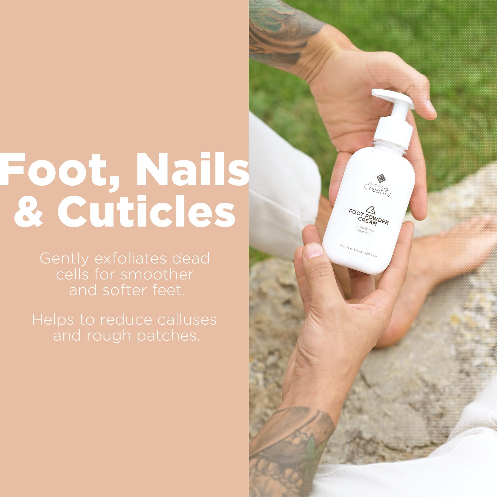 Cosmétiques Créatifs Foot Powder Cream for Dry Cracked Heels, Odor Control, and Intense Skin Hydration, 8.5 fl. oz., with Shea Butter and Vitamin E