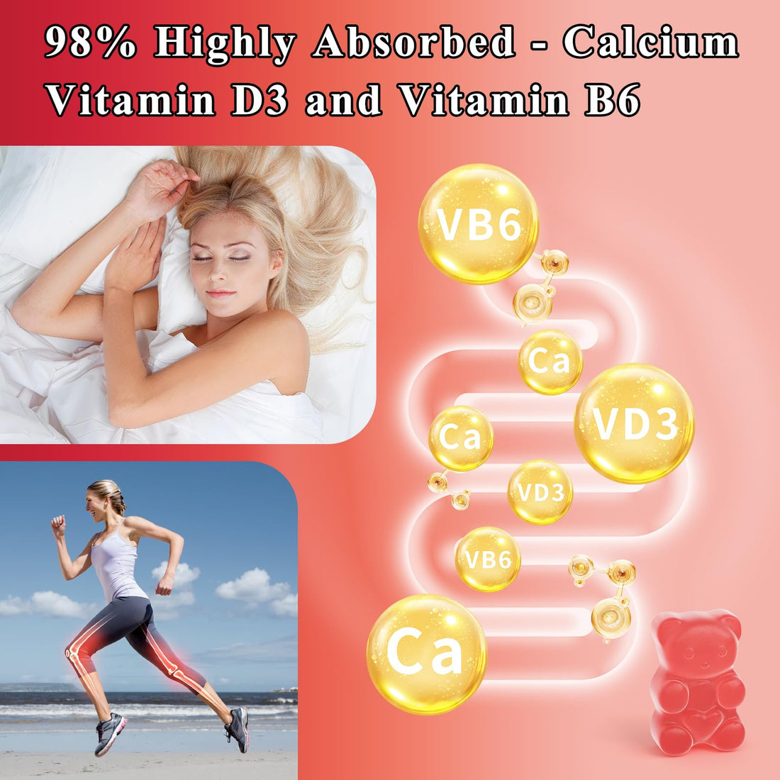 LETSCOL Magnesium Glycinate Gummies 800mg Per Serving, Sugar Free Magnesium Supplement with Magnesium Malate, Calcium, Vitamin D3, B6, CoQ10 for Calm Support & Sleep for Adults Kids