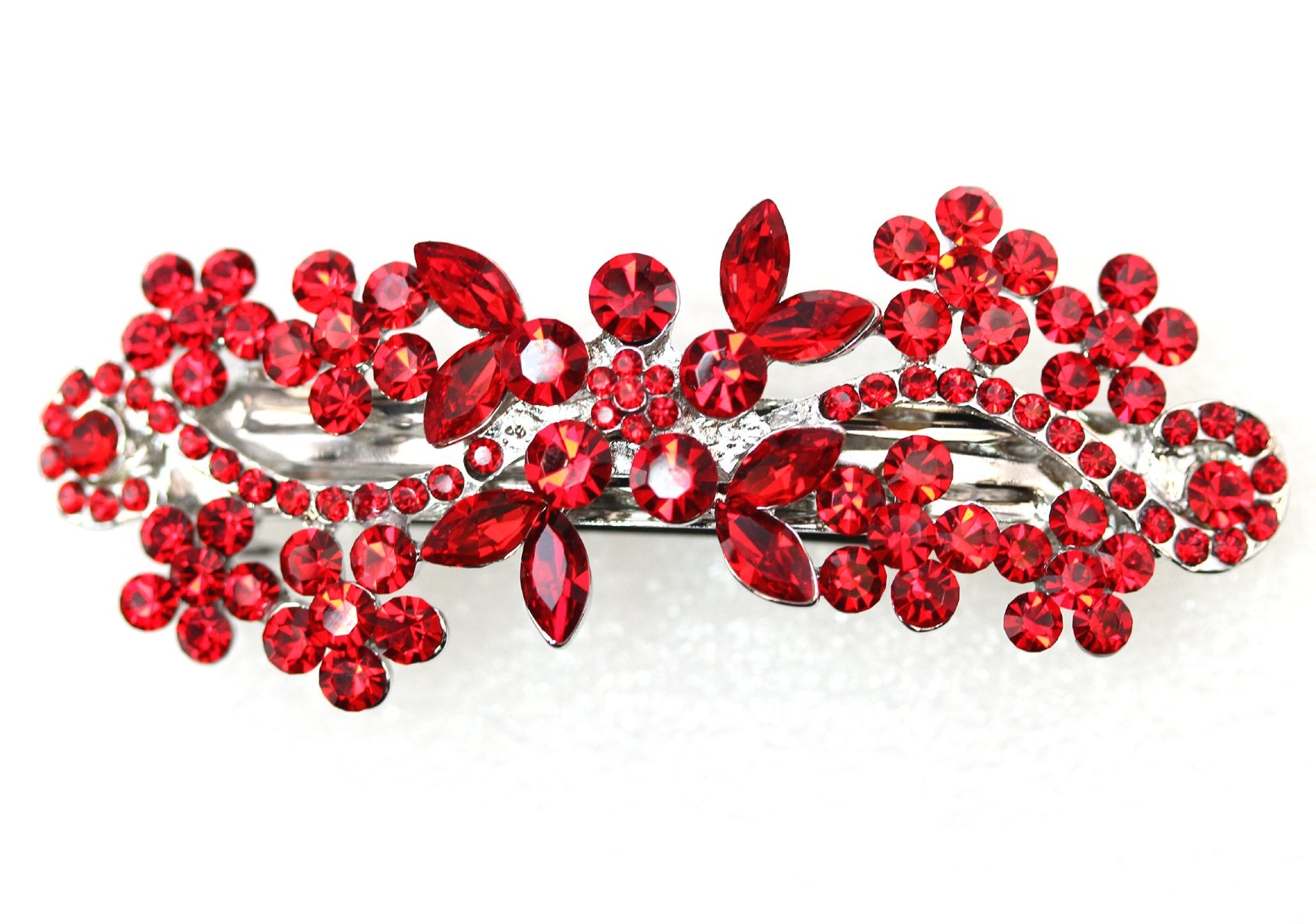 Faship Red Floral Crystal Hair Barrette Clip