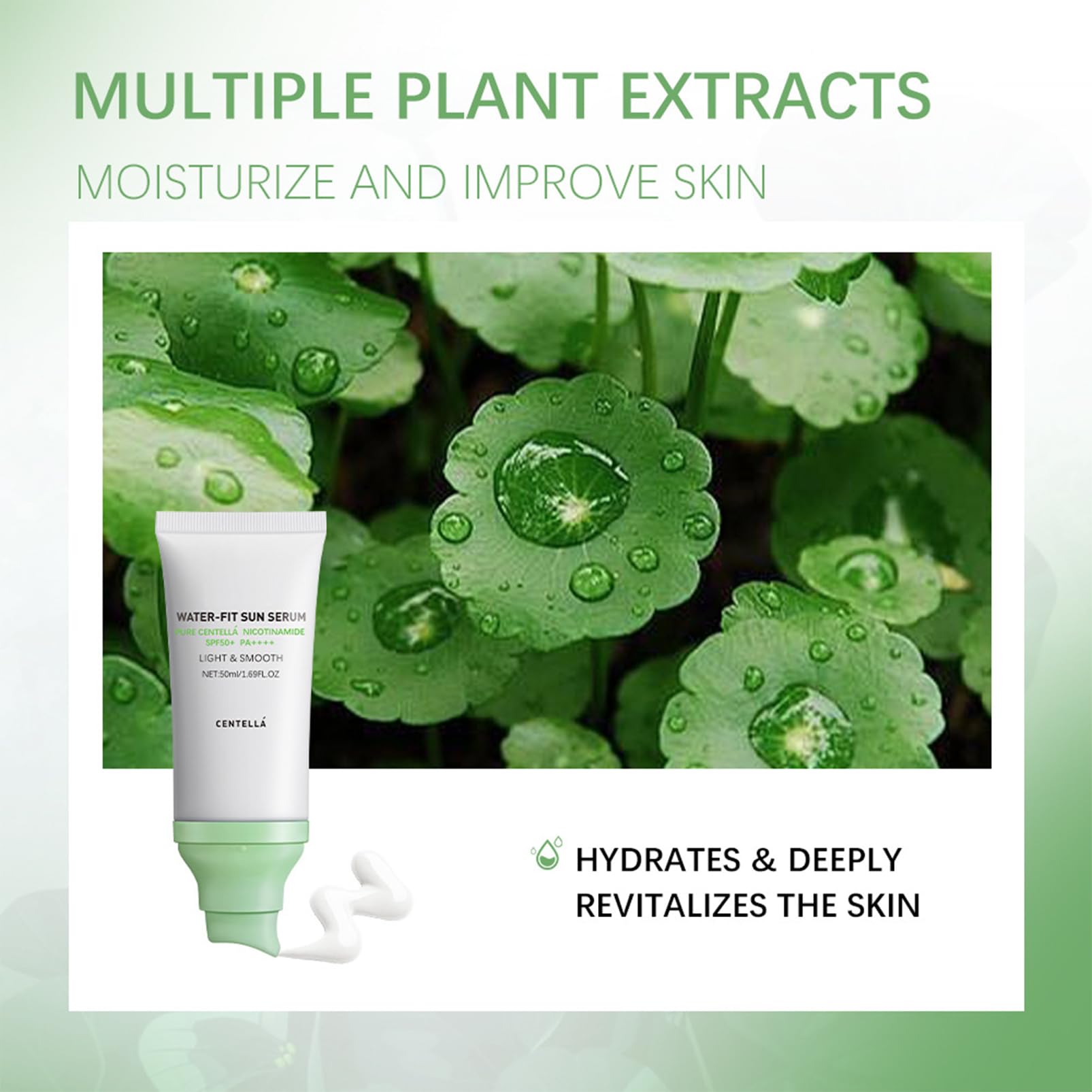 á Sunscreen SPF 50, Hyalu Cica Water-Fit Sun Serum, Face Sun Screen Long-Lasting Protection, Cen-tella Madagascar Sunscreen, NO White Cast - Dry Oily Skincare (Green 1)