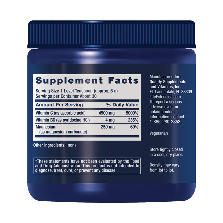 Life Extension Effervescent Vitamin C Magnesium Crystals, immediate Relief from Occasional Constipation, Gluten-Free, Non-GMO, Vegetarian, Net Wt. 180 Grams