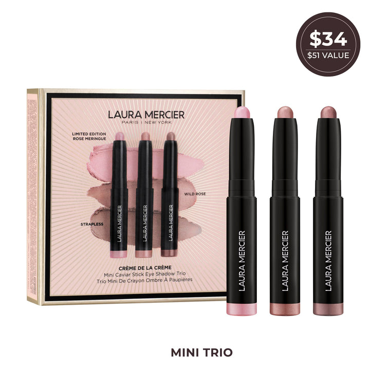 Laura Mercier Caviar Stick Cream Eyeshadow, Crème de la Crème Mini Caviar Stick Trio, 24HR Wear, Long Lasting, Rich Color, Easily Blendable & Buildable, Waterproof, Hyaluronic Acid, Holiday Gift Set
