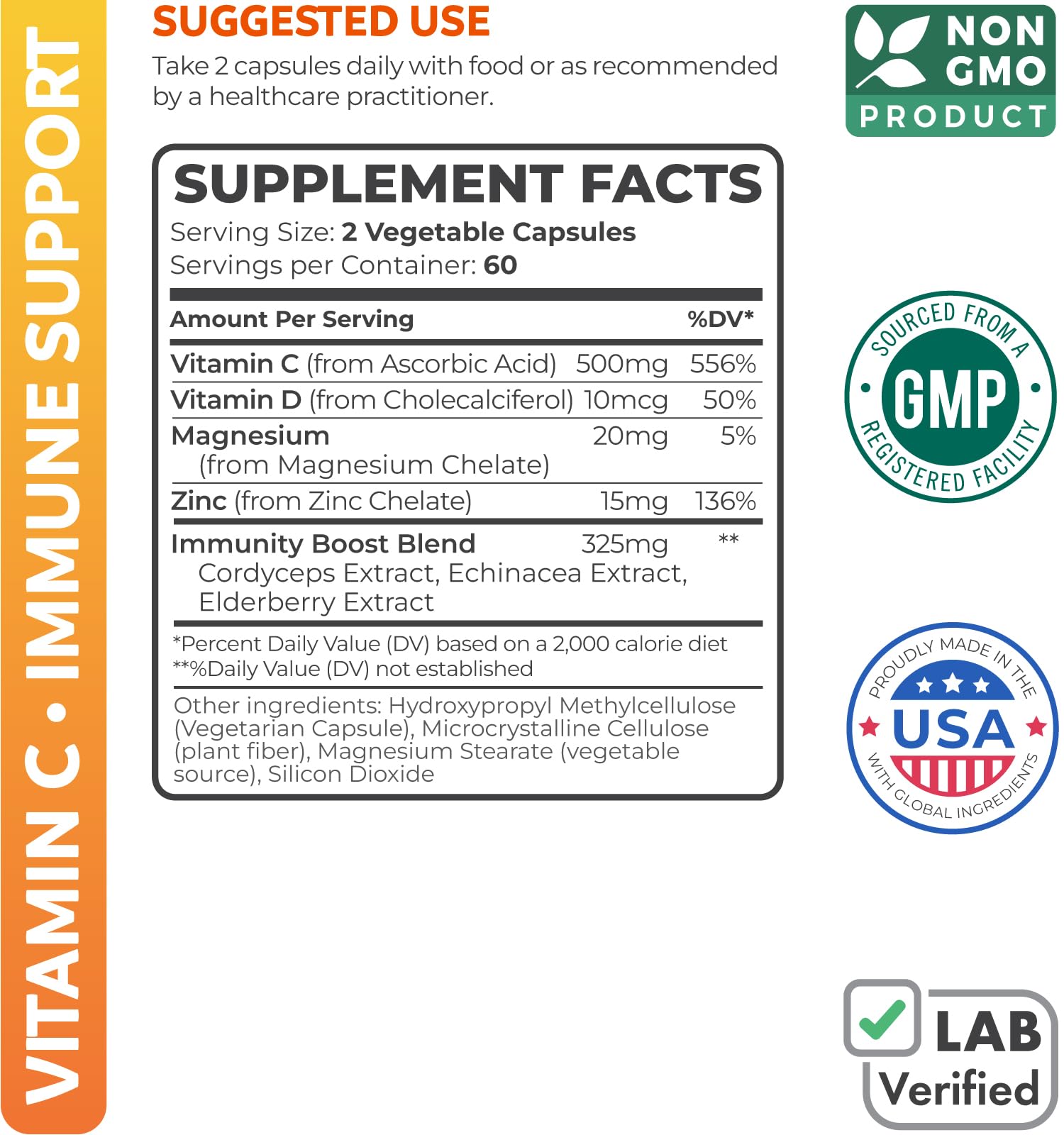 Vitamin C Immune Support Supplement - Immunity Boost Blend with Elderberry Vitamin C and Zinc for Daily & Seasonal Support - Immunity Supplement with Magnesium Zinc Vitamin C and D (2 Months Supply)