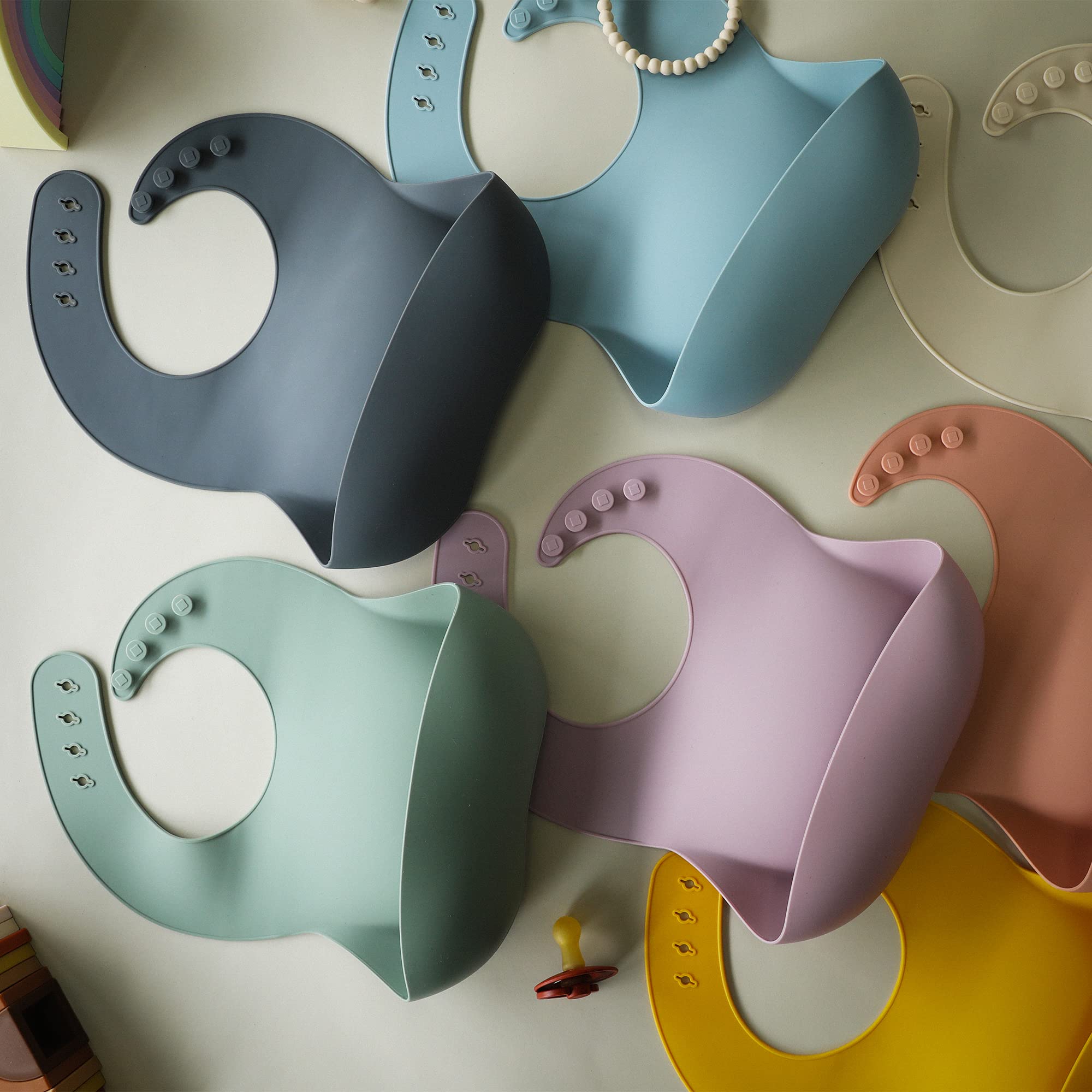 Moonkie Silicone Baby Bibs Set Of 2, BPA Free Soft Adjustable Fit Waterproof Feeding Bibs for Babies and Toddlers(Ether/Sage)