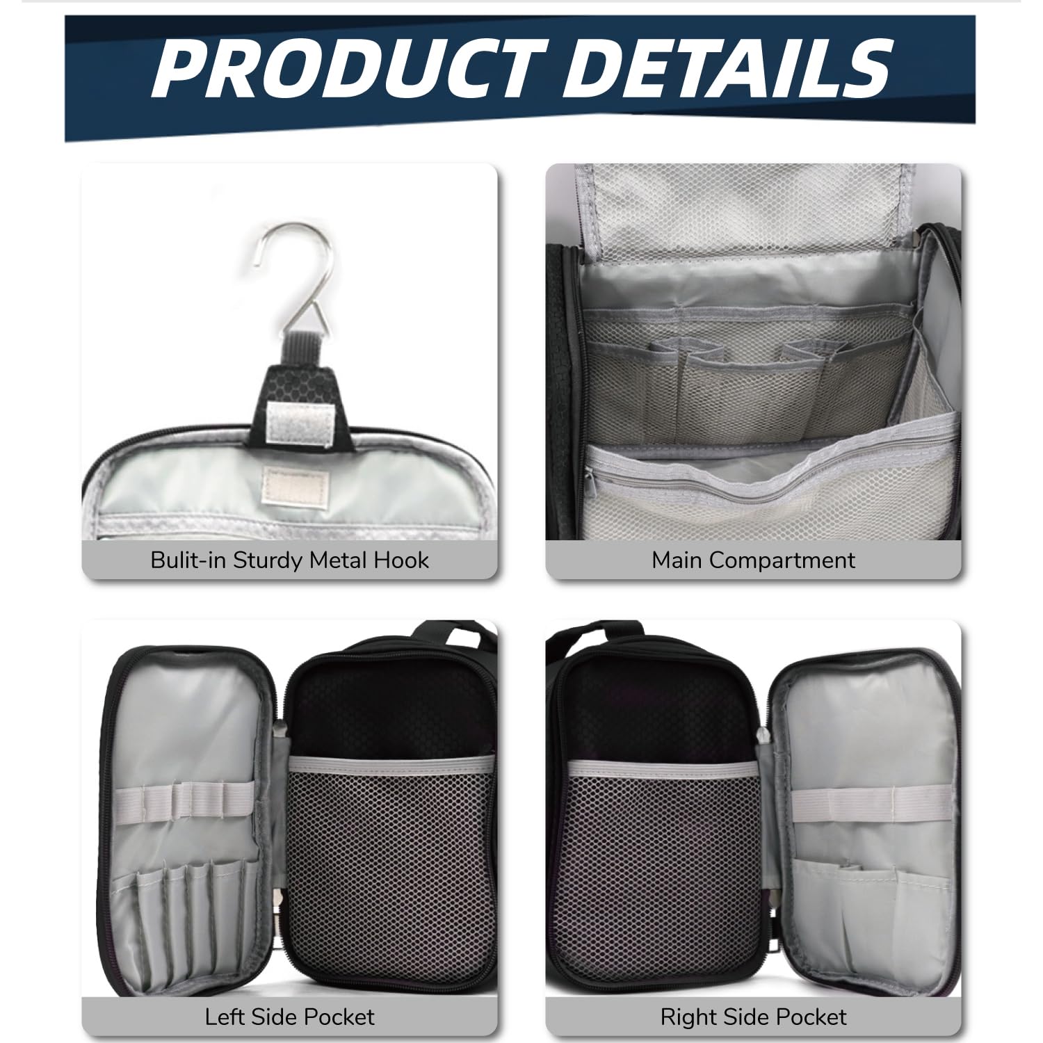 Buruis Large Capacity Toiletry Bag for Women and Men, Hanging Toiletry Organizer Cosmetics Makeup Bag, Water-resistant Dopp kit Shaving Bag for Full Sized Toiletries, Travel Essentials (Black)