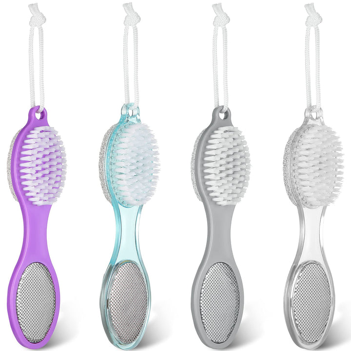 4 Pieces 4 in 1 Foot File Callus Remover Foot Scrubber Brush 4 in 1 Pedicure Tool with Pumice Stone Scrubber Multi-Functional Foot Scrubber Pedicure Foot File for Women Men Dry and Wet Foot Care