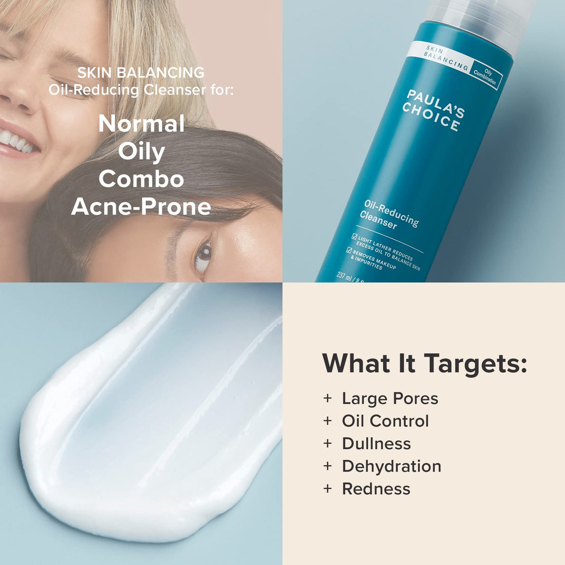 Paula's Choice SKIN BALANCING Oil-Reducing Cleanser with Aloe, Coconut & Glycerin, Face Wash for Oily Skin & Large Pores, Balances Skin, Fragrance-Free, 8oz