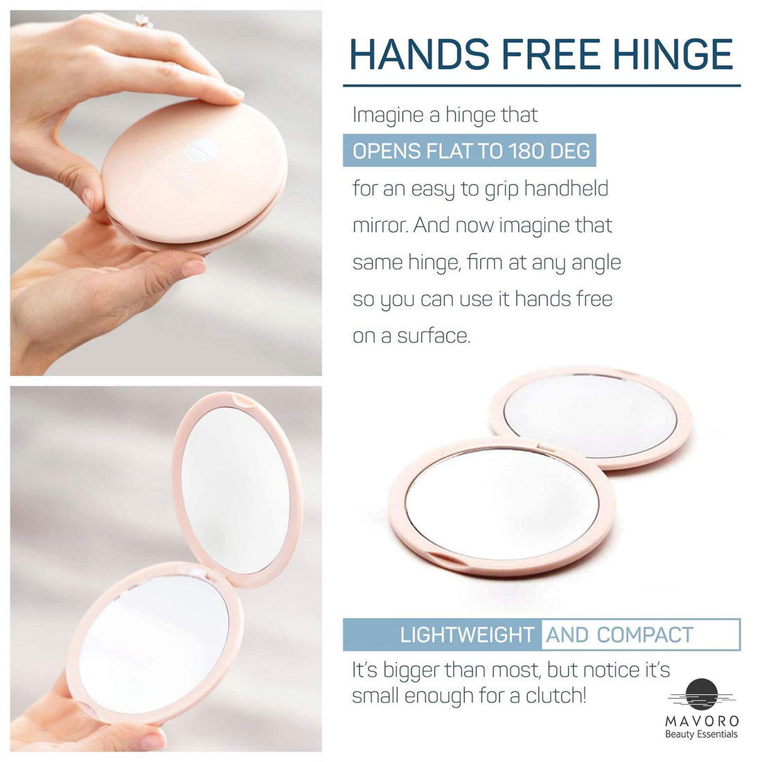 Magnifying Compact Mirror for Purses, 1x/10x Magnification – Double Sided Travel Makeup Mirror, 4 Inch Small Pocket or Purse Mirror. Distortion Free Folding Portable Compact Mirrors (Millennial Pink)