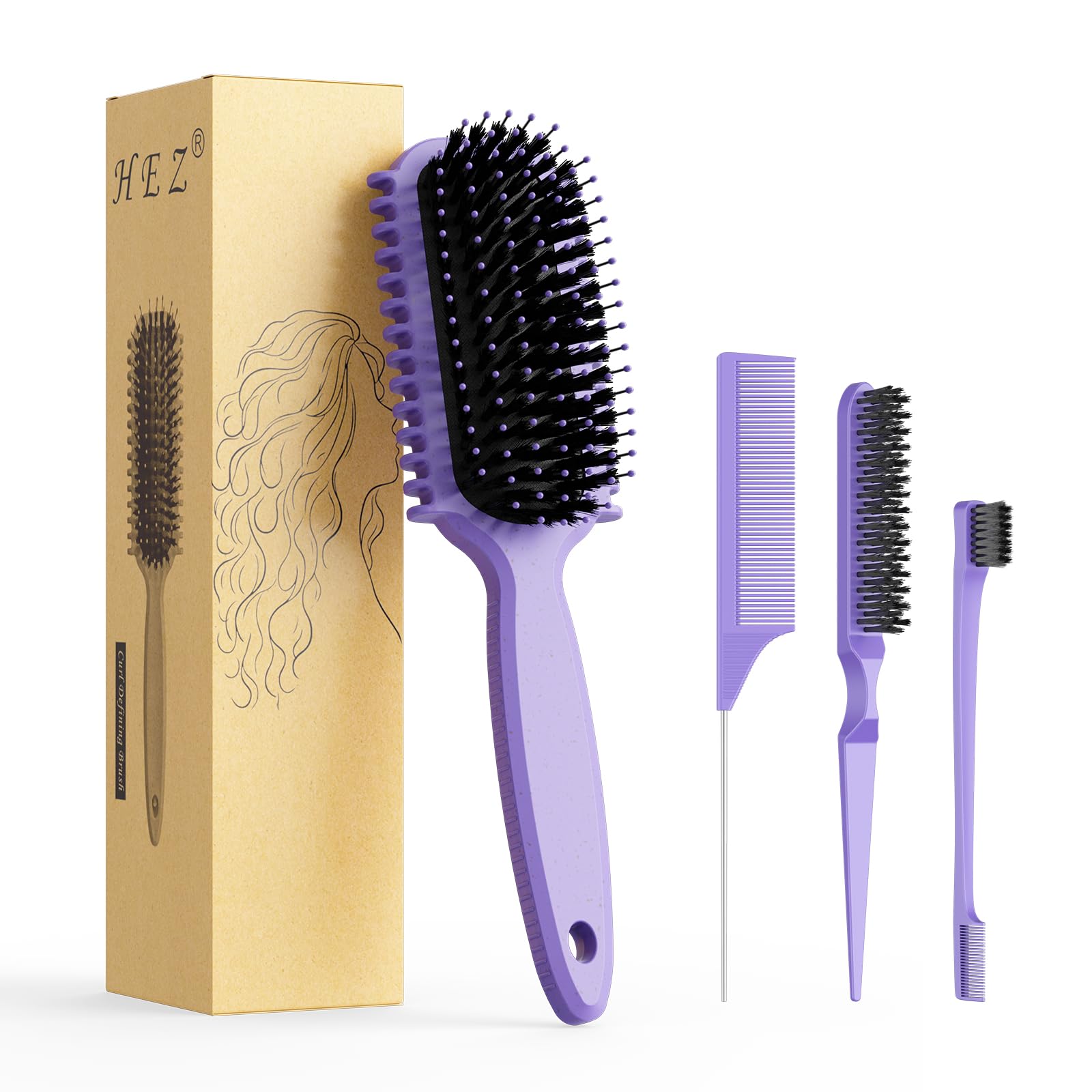 Curl Defining Brush, Curly Hair Brush, Slick Back Hair Brush, For Combing and Shaping Curls in All Hairstyles to Reduce Pulling (Purple)