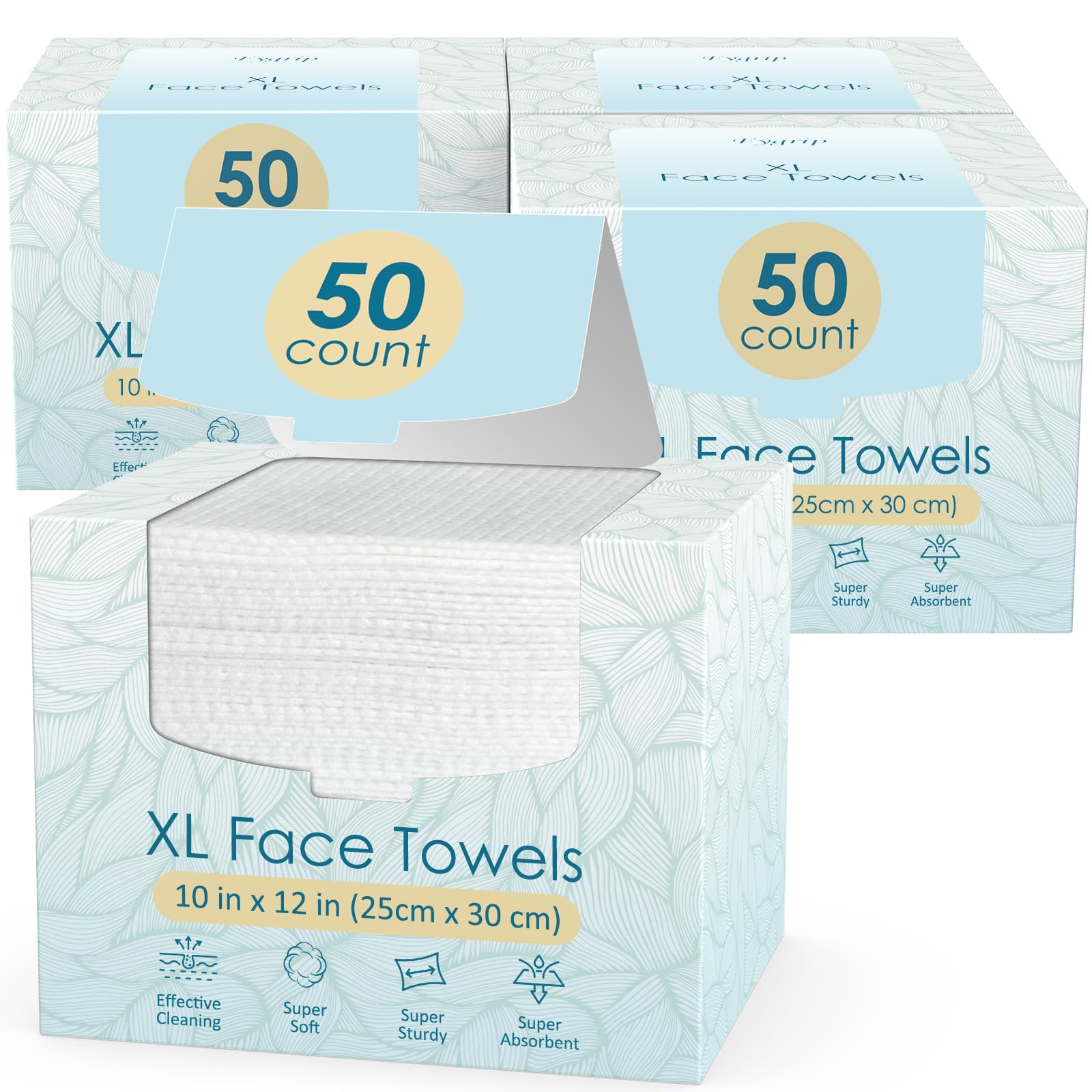 Fygrip 200 Count (4 Box) XL Disposable Face Towels 10” x 12”, 100% Viscose Fibre, Soft & Skin Friendly Face Towelettes Disposable, Facial Tissue Wipes for Women Cleansing