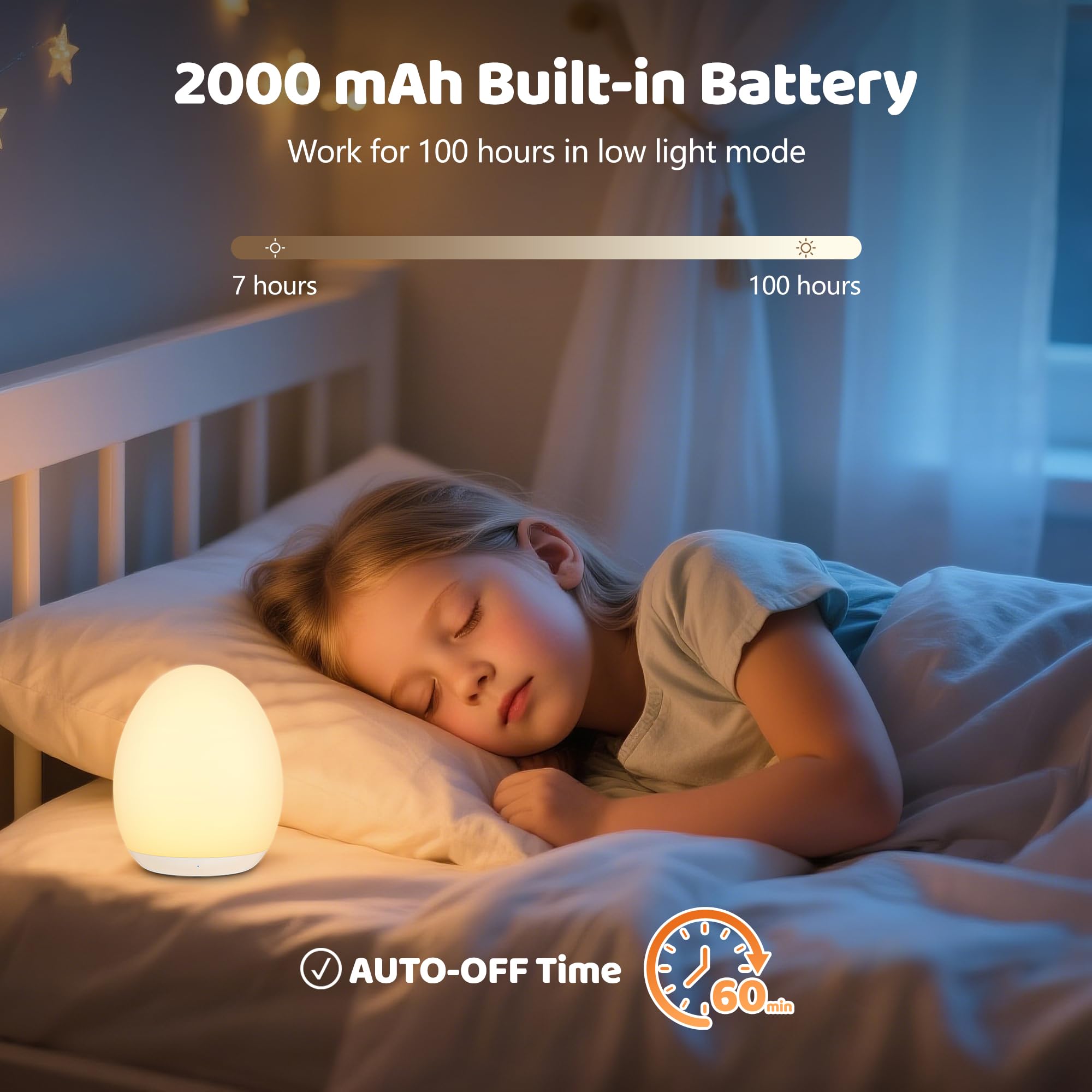 MediAcous Night Light for Kids, Egg Light for Nursery, 7 Colors Changing & Stepless Dimming, Soft Silicone Touch Night Lamp with 1 Hour Timer, Rechargeable Nursery Night for Breastfeeding