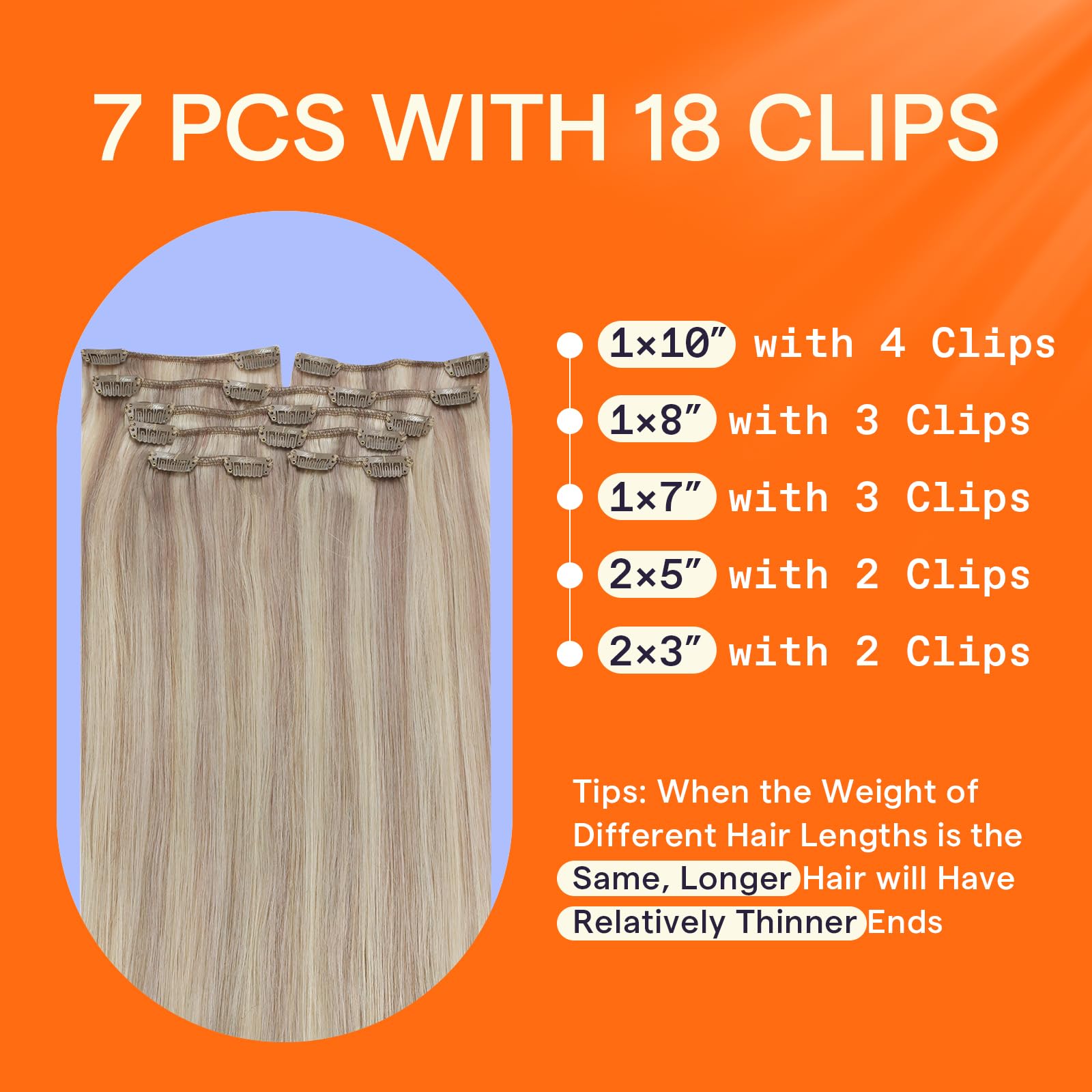 Full Shine Real Human Hair Extensions Clip ins Ash Blonde Highlighted 20 Inch Clip in Hair Extensions Real Human Hair Blonde 7 Pcs 120 G