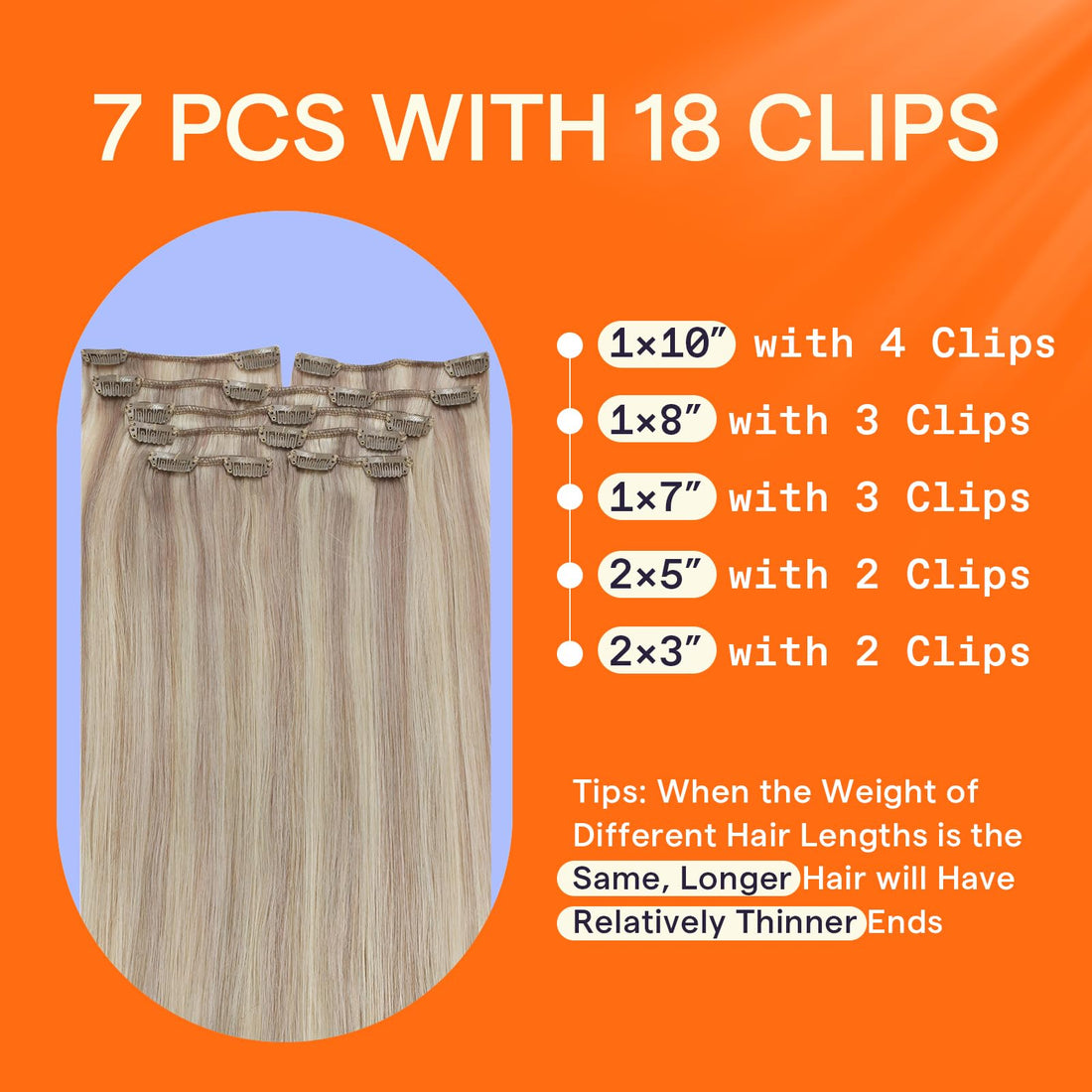 Full Shine Real Human Hair Extensions Clip ins Ash Blonde Highlighted 20 Inch Clip in Hair Extensions Real Human Hair Blonde 7 Pcs 120 G