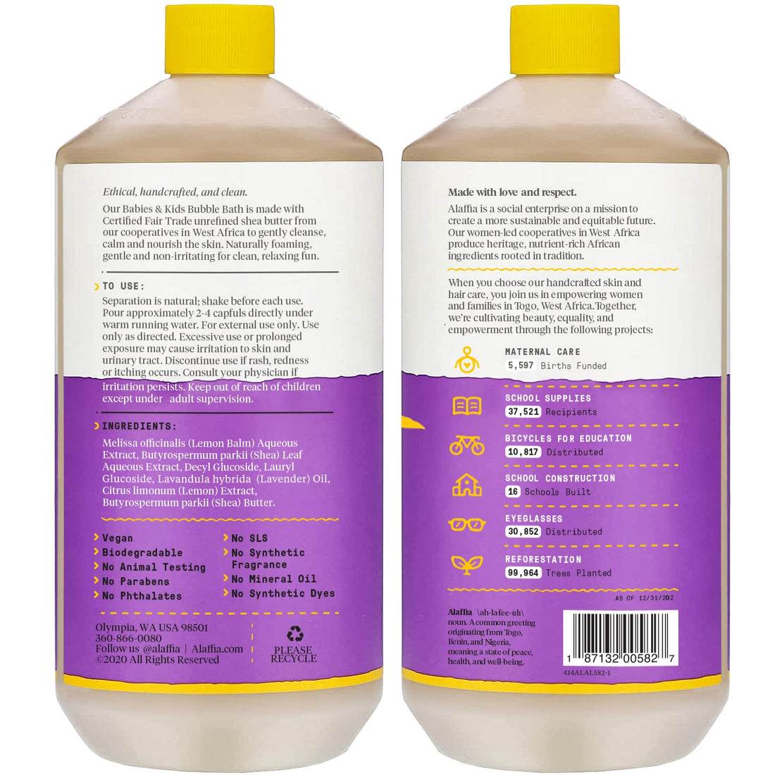 Alaffia - Everyday Shea Bubble Bath, Babies and Kids, Gentle Support to Clean, Moisturize, and Calm with Shea Butter, Lemon Extract, and Lavender Oil, Fair Trade, Lemon Lavender, 32 Ounces