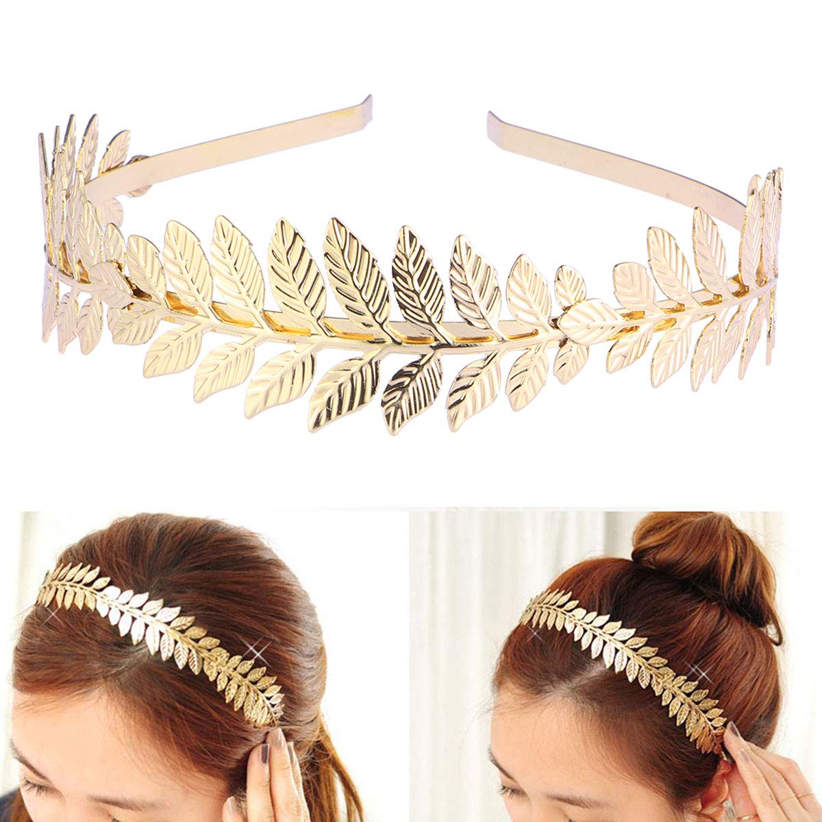 UEETEK Roman Goddess Headband Leaf Bridal Hairband Crown Gold