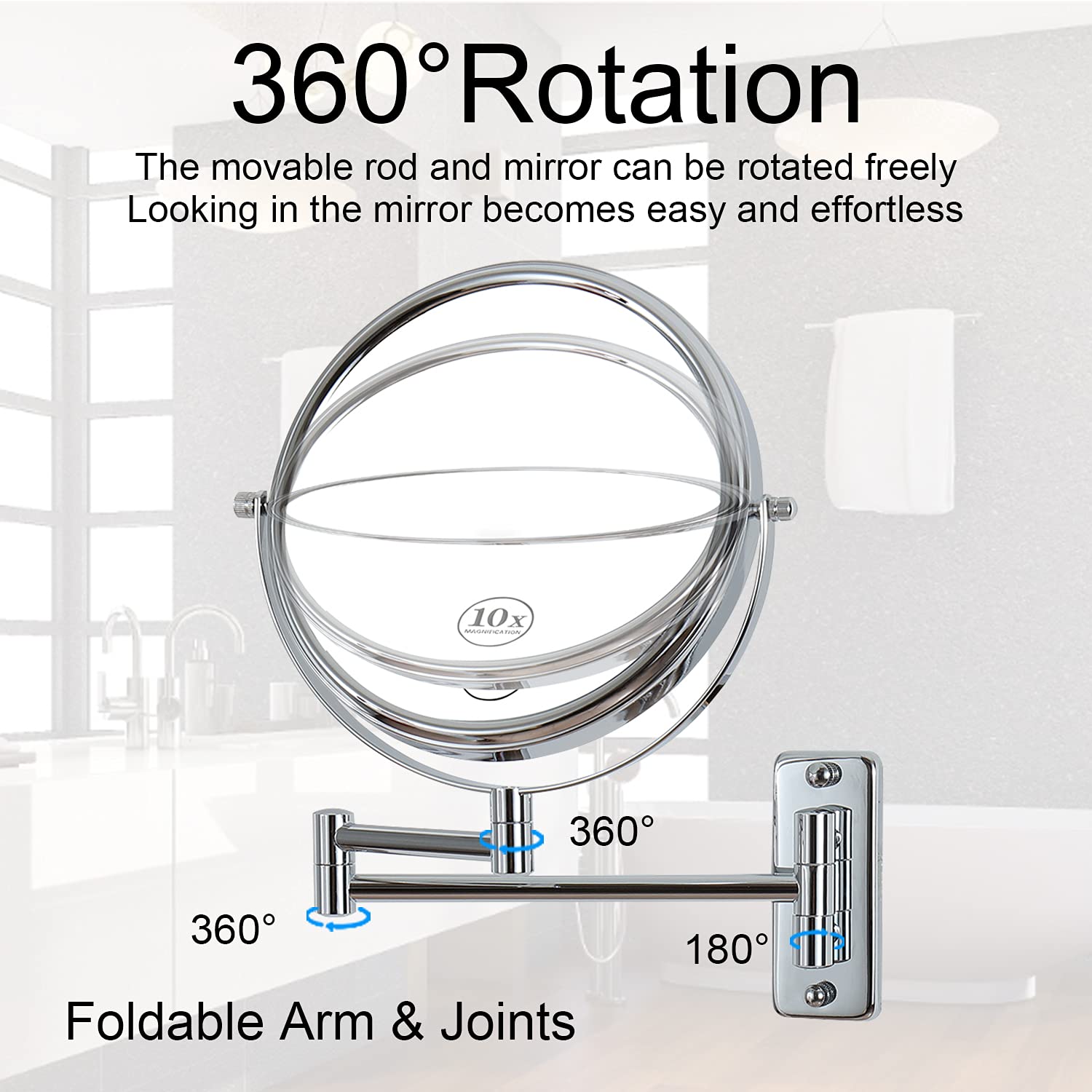 Lansi Makeup Mirror 10X Magnifying Wall Mount Double-Sided Vanity Decoration, Round, 8 Inch, Chrome Finished