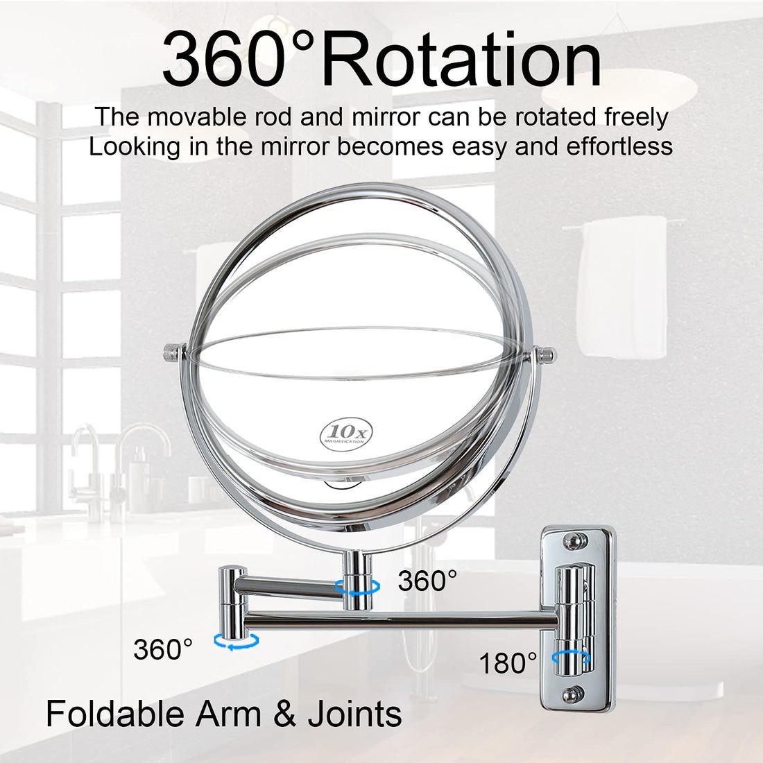 Lansi Makeup Mirror 10X Magnifying Wall Mount Double-Sided Vanity Decoration, Round, 8 Inch, Chrome Finished