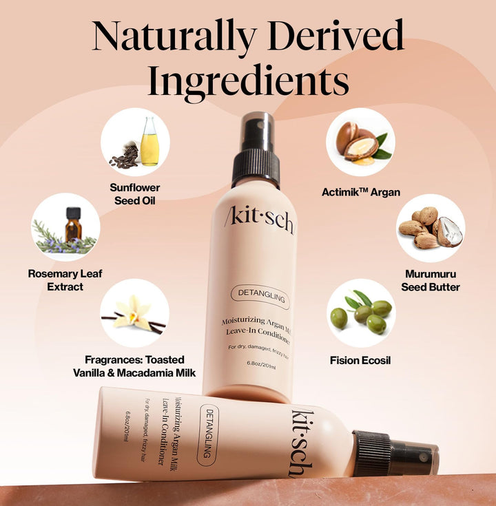 Kitsch Argan Milk Leave In Conditioner Spray - Hydrating & Nourishing Hair Treatment, Sulfate-Free, Frizz Control, Enhances Shine & Softness, Lightweight, Non-Greasy Formula for All Hair Types - 6.8oz