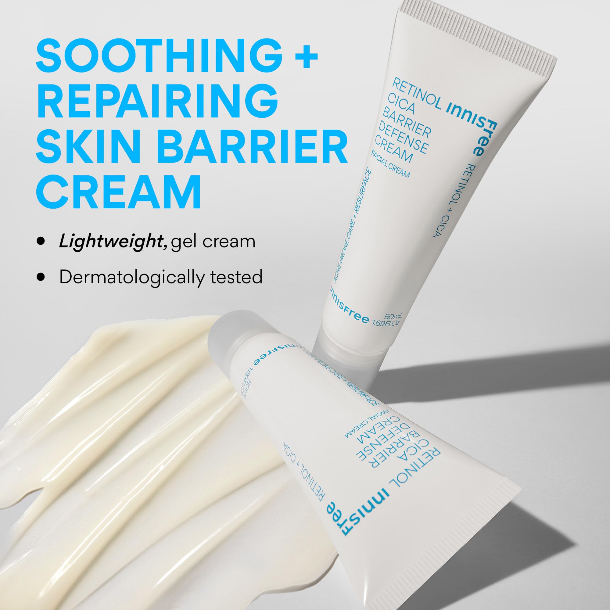 innisfree Retinol Cica Barrier Defense Cream, Calming Korean Face Cream with Cica for Acne Prone Skin