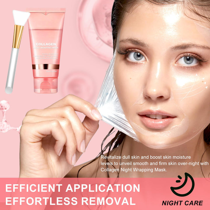 Collagen Overnight Wrapping Peel Off Face Mask Collagen Face Mask Overnight-Deep Hydration Care, Reduce Sagging & Dullness for Glowing Skin 2.65 fl.oz Collagen Night Wrapping Mask (1PCS)