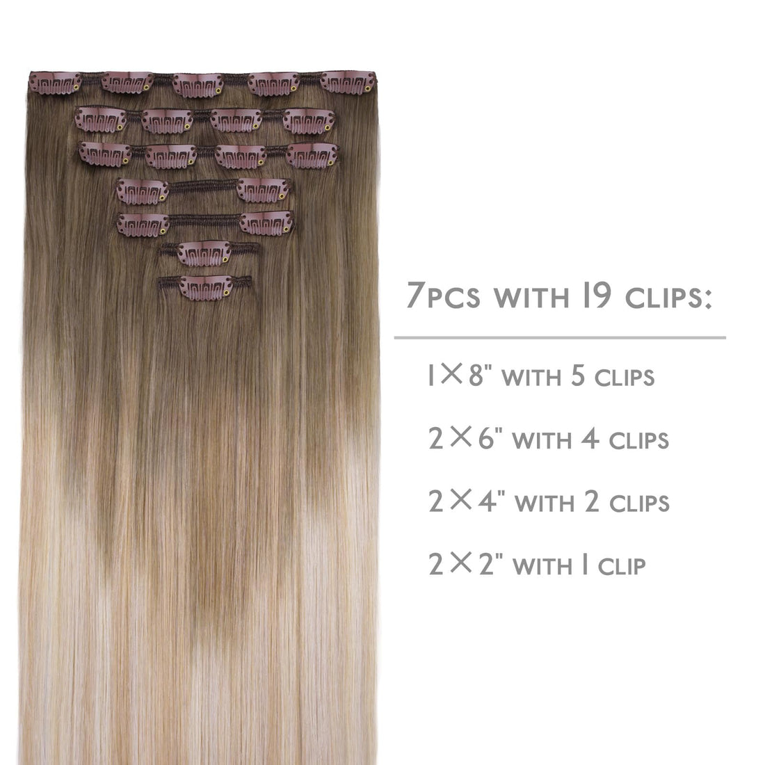 WENNALIFE Clip in Hair Extensions Real Human Hair, 16 Inch g 7pcs Balayage Sandy Brown to Platinum Blonde Remy Hair Straight Natural Extensiones De Cabello Humano Con Clip Ins