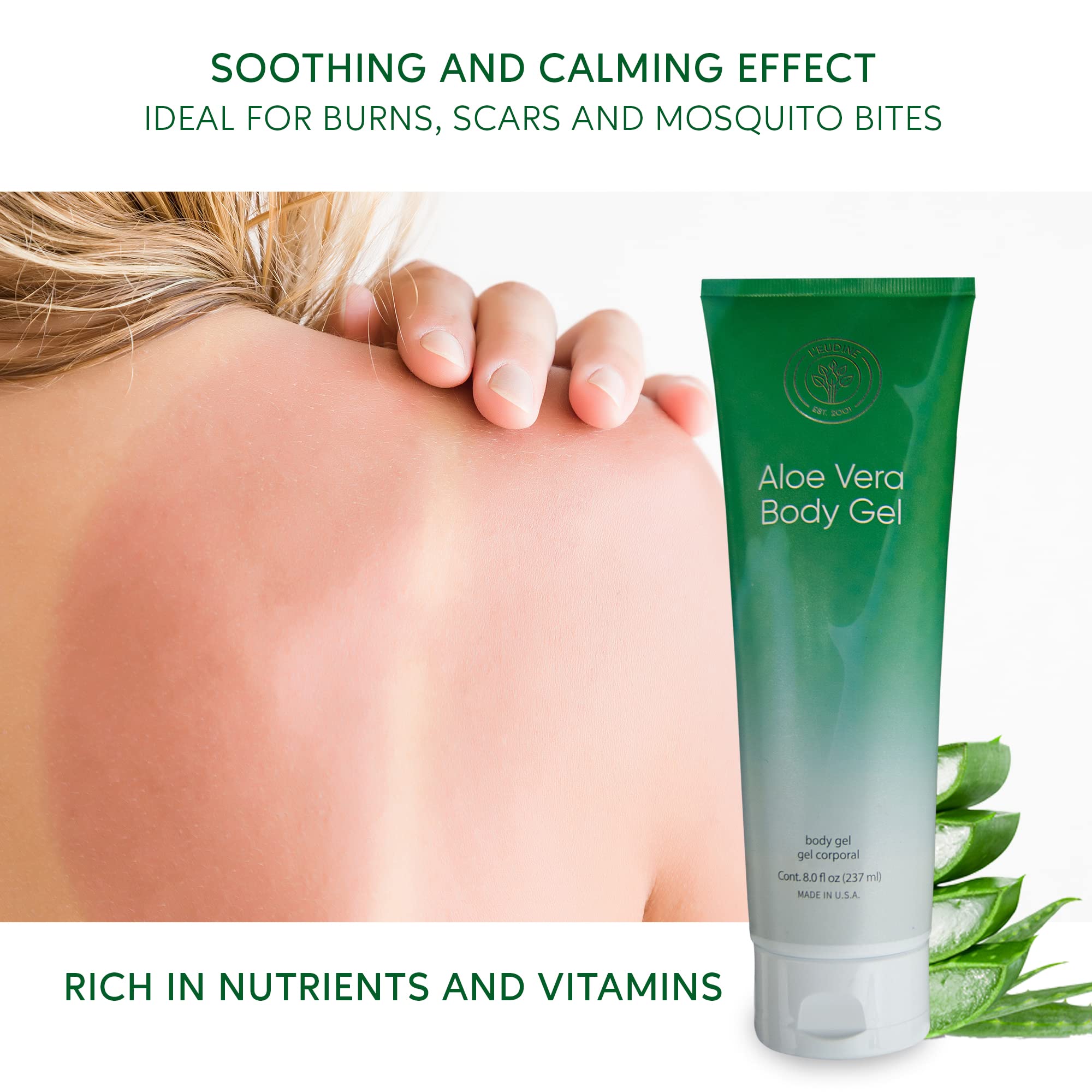 L’EUDINE Aloe Vera Gel - 8Fl Oz - Natural Aloe Gel for Skin Care - Premium Aloe for Sunburn Relief, Burns, and After Sun Care - Aloe Gel for Face, Body - Aloe Vera for Scar Treatment