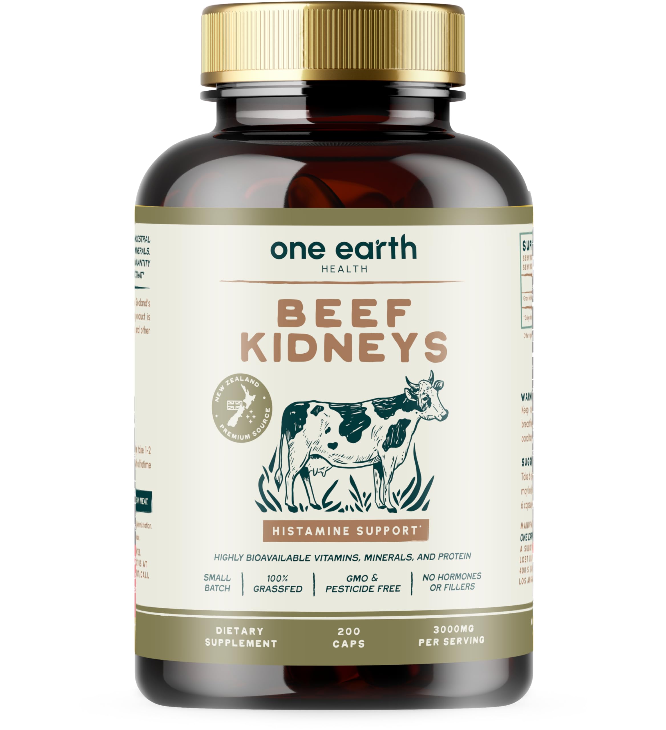 Grass Fed Beef Kidney Supplement - (200 Count) New Zealand Sourced for Kidney Support and DAO Health