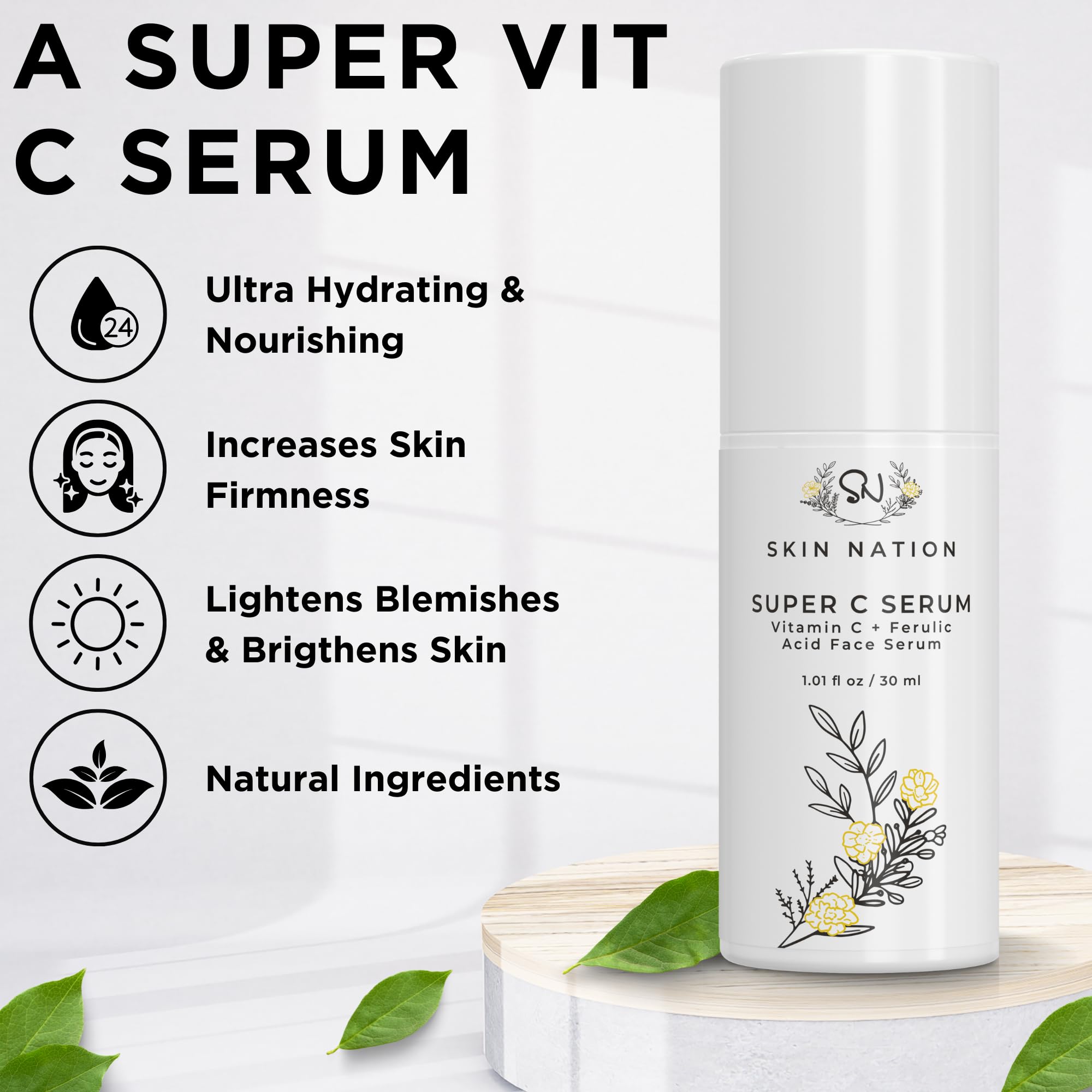 Super C Serum by Skin Nation | Vitamin C Face & Eye Serum for Anti Aging | Organic Natural Ingredients – includes Vitamin E and Aloe Vera