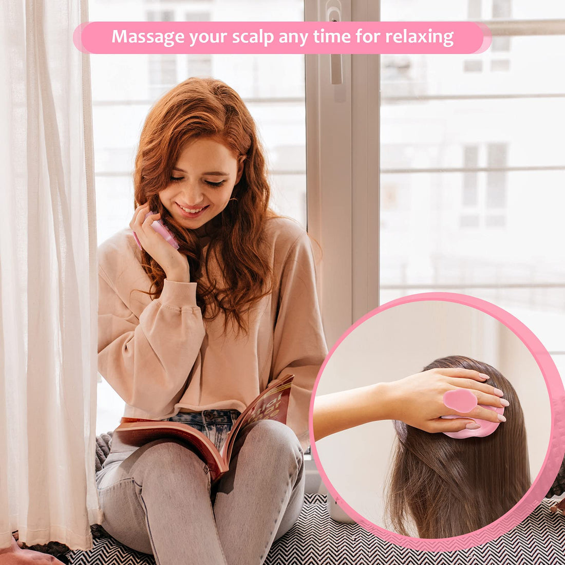Hair Scalp Massager Shampoo Brush,Soft Silicone Hair Brush for Wet Dry Oily Curly Straight Thick Thin Rough Long Short Natural Men Women Kids Pets Hair Care Toolsï¼Ë†Pink)